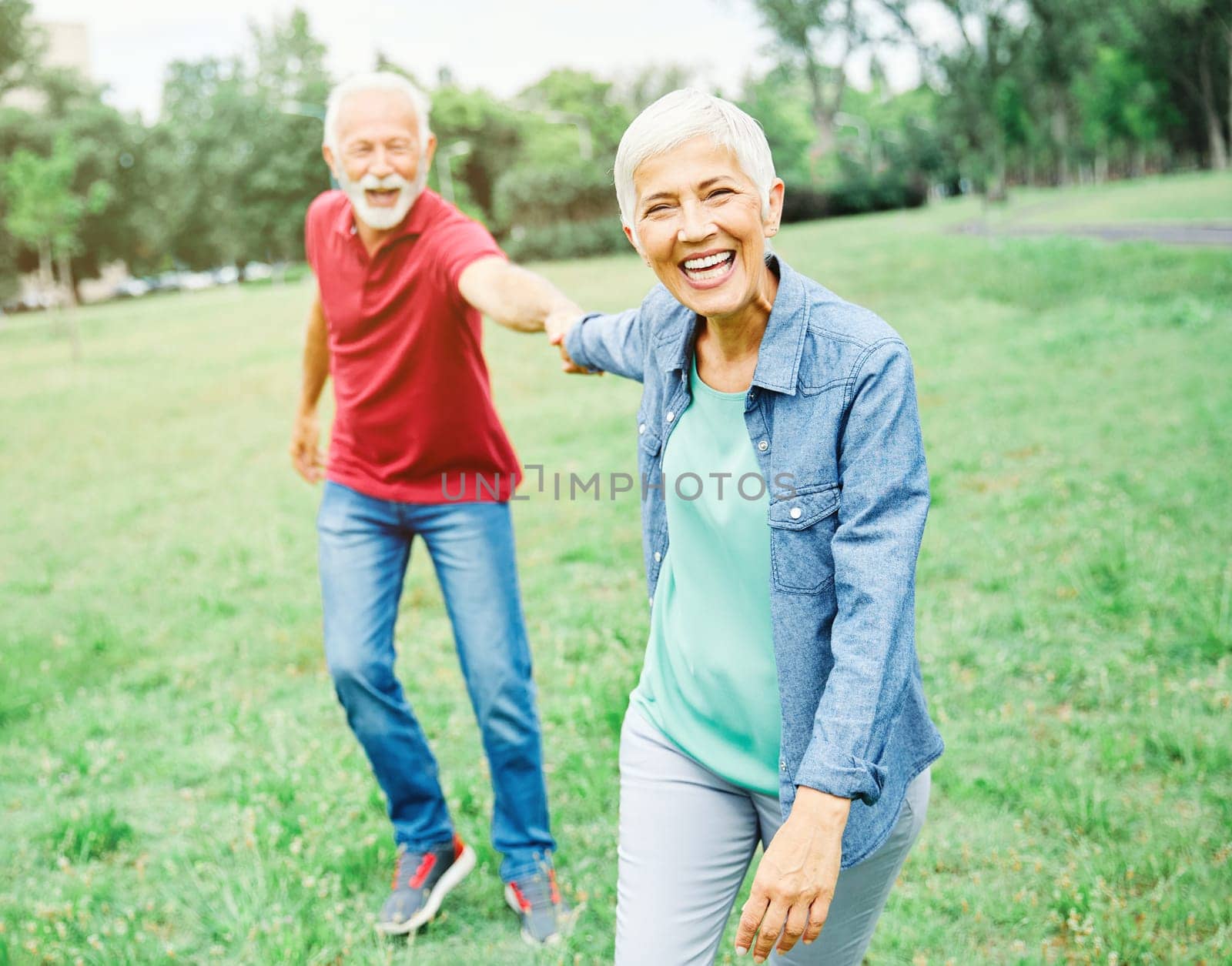 portrait of happy smiling senior couple outdoors