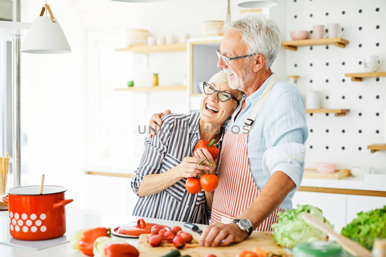 love kitchen senior woman man couple home retirement happy food smiling husband wife together person by Picsfive