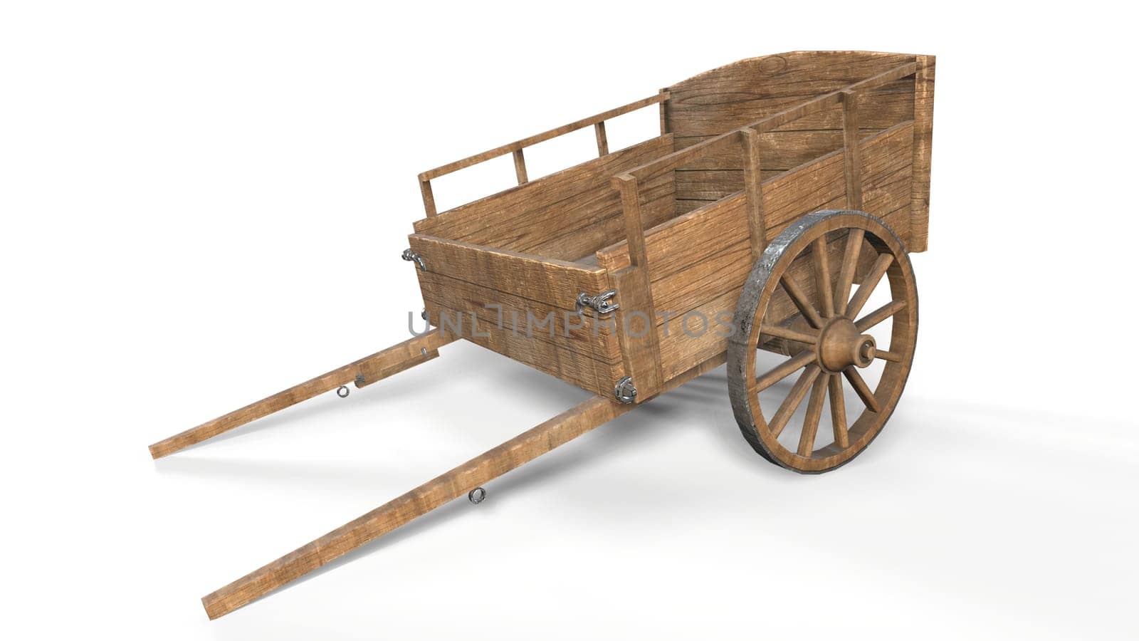 Old wooden cart isolated on white background 3d-rendering.