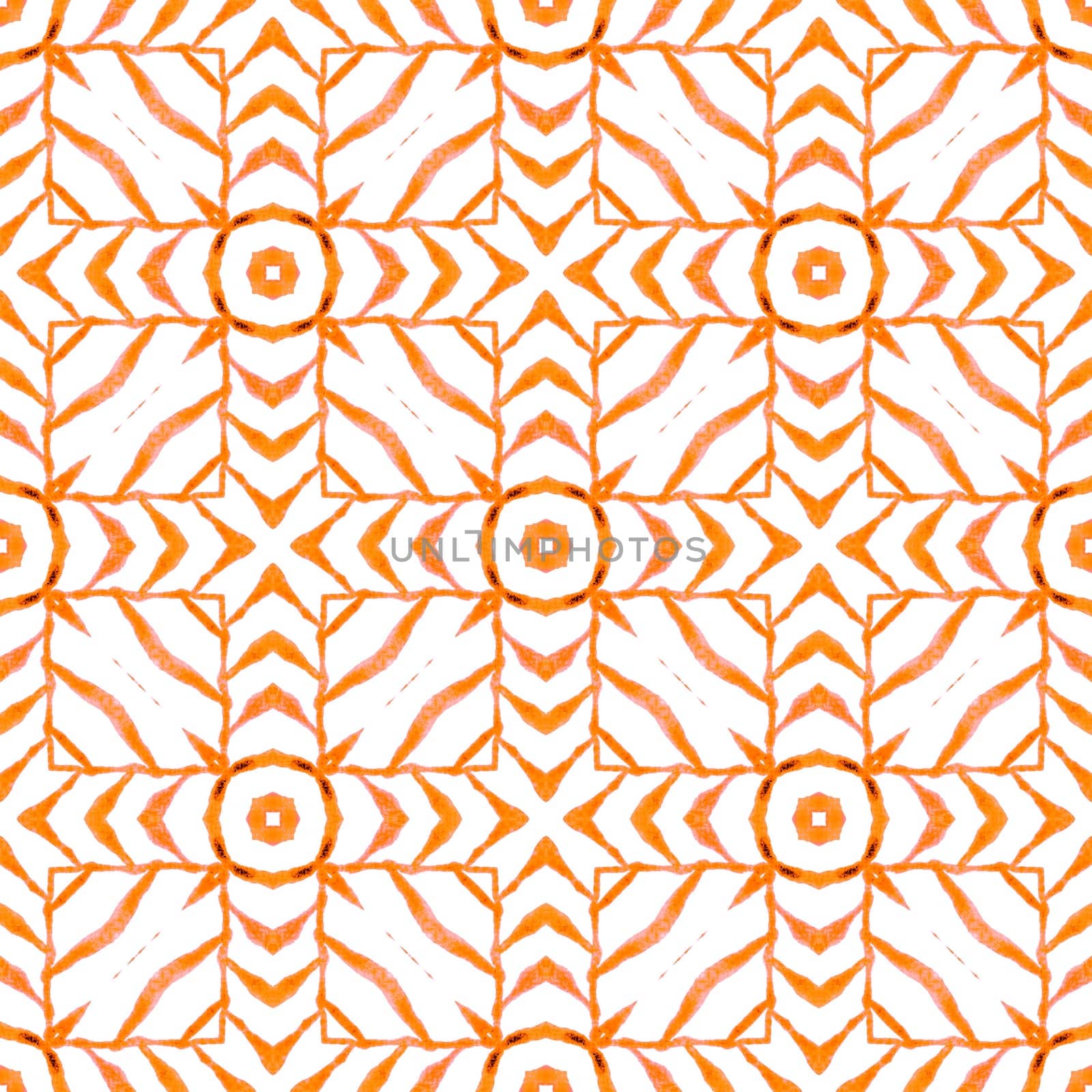 Textile ready attractive print, swimwear fabric, wallpaper, wrapping. Orange worthy boho chic summer design. Watercolor summer ethnic border pattern. Ethnic hand painted pattern.