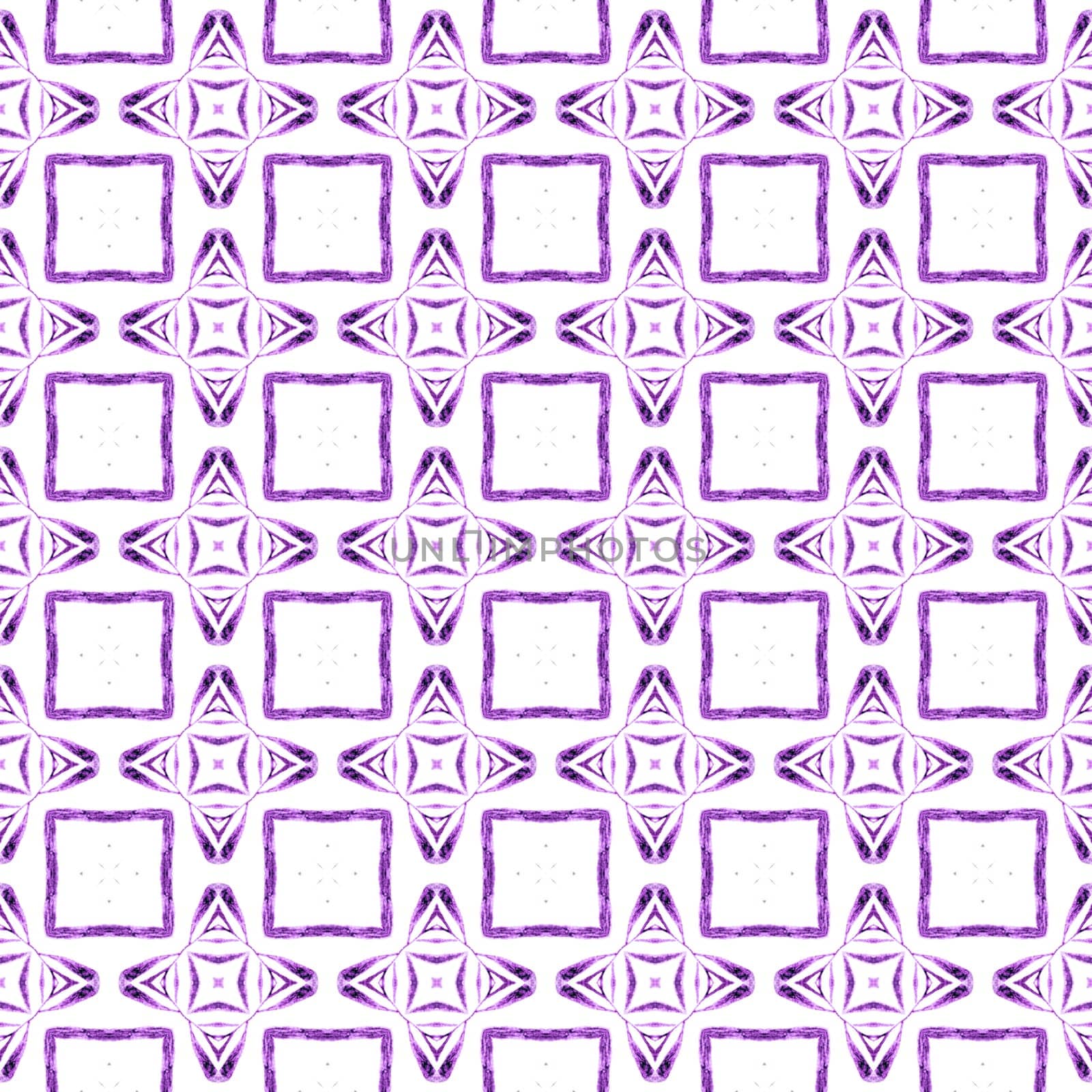 Ikat repeating swimwear design. Purple classy boho chic summer design. Textile ready delicate print, swimwear fabric, wallpaper, wrapping. Watercolor ikat repeating tile border.