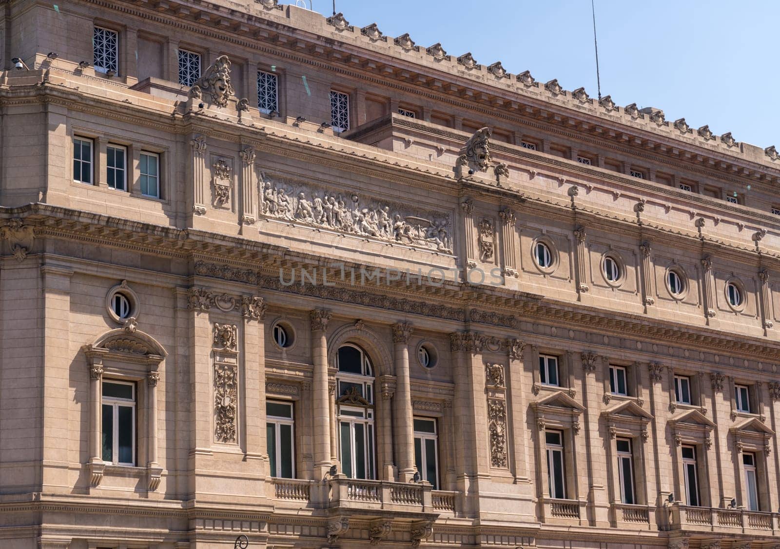 Detail of the facade of the Opera House or Teatro Colon in Buenos Aires in Argentina