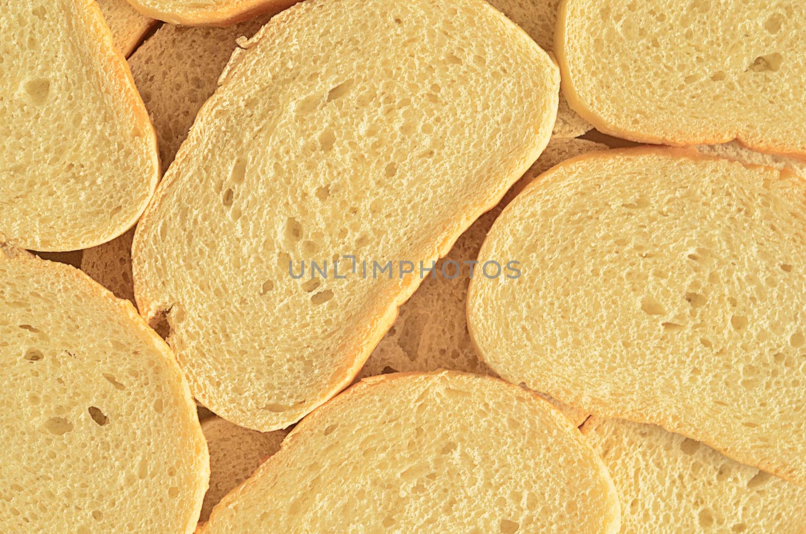 Food background.Top view, several slices of white bread.