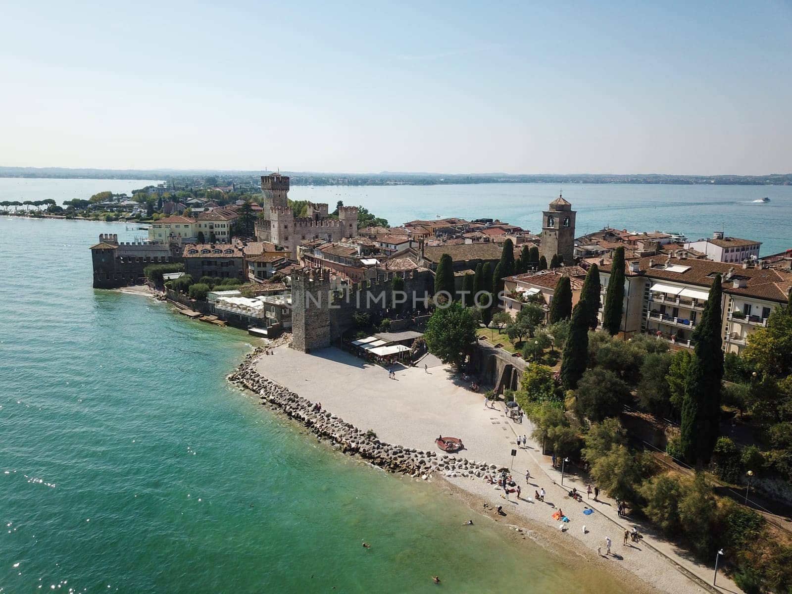 Scallgero Castle Aerial shots Sirmione Lake Garda Italy. High quality photo