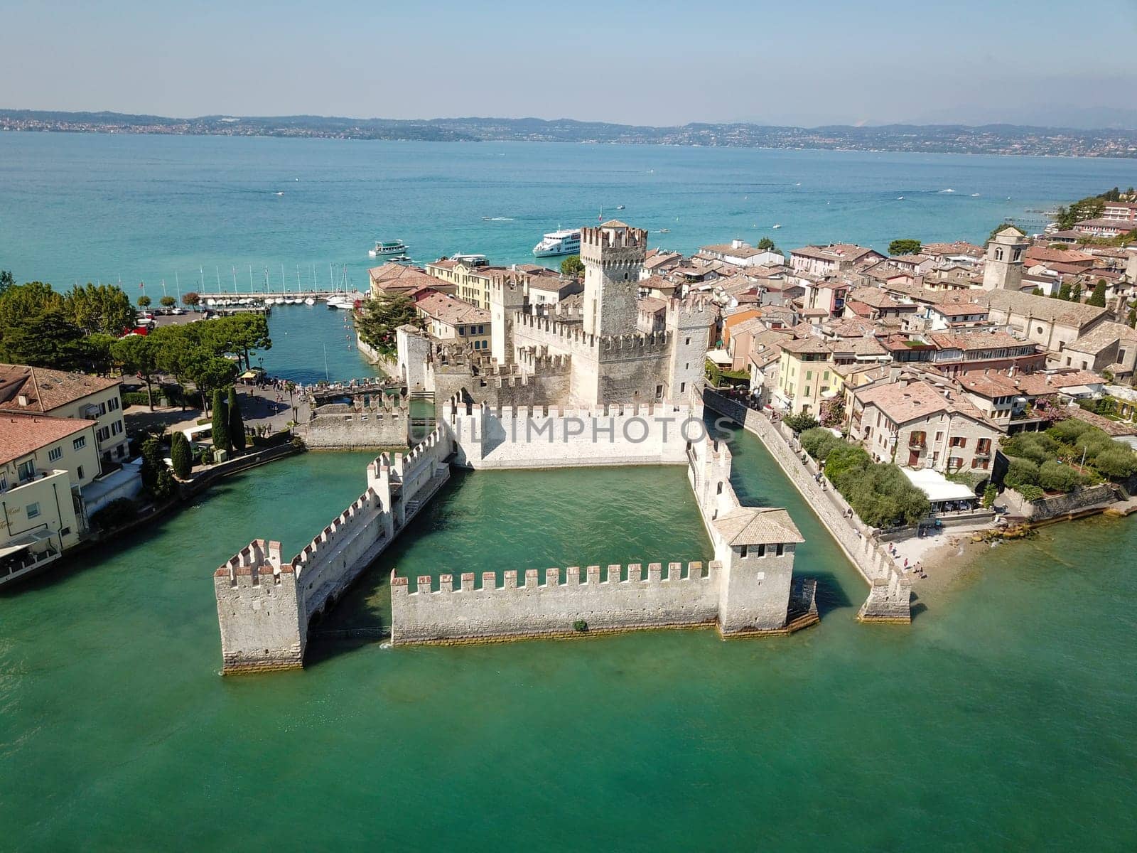 Scallgero Castle Aerial shots Sirmione Lake Garda Italy. High quality photo