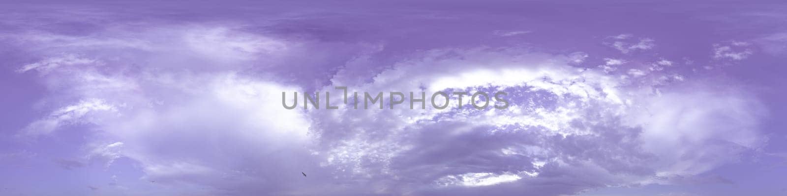 Sky panorama with Cirrus clouds in Seamless spherical equirectangular format. Full zenith for use in 3D graphics, game and editing aerial drone 360 degree panoramas for sky replacement