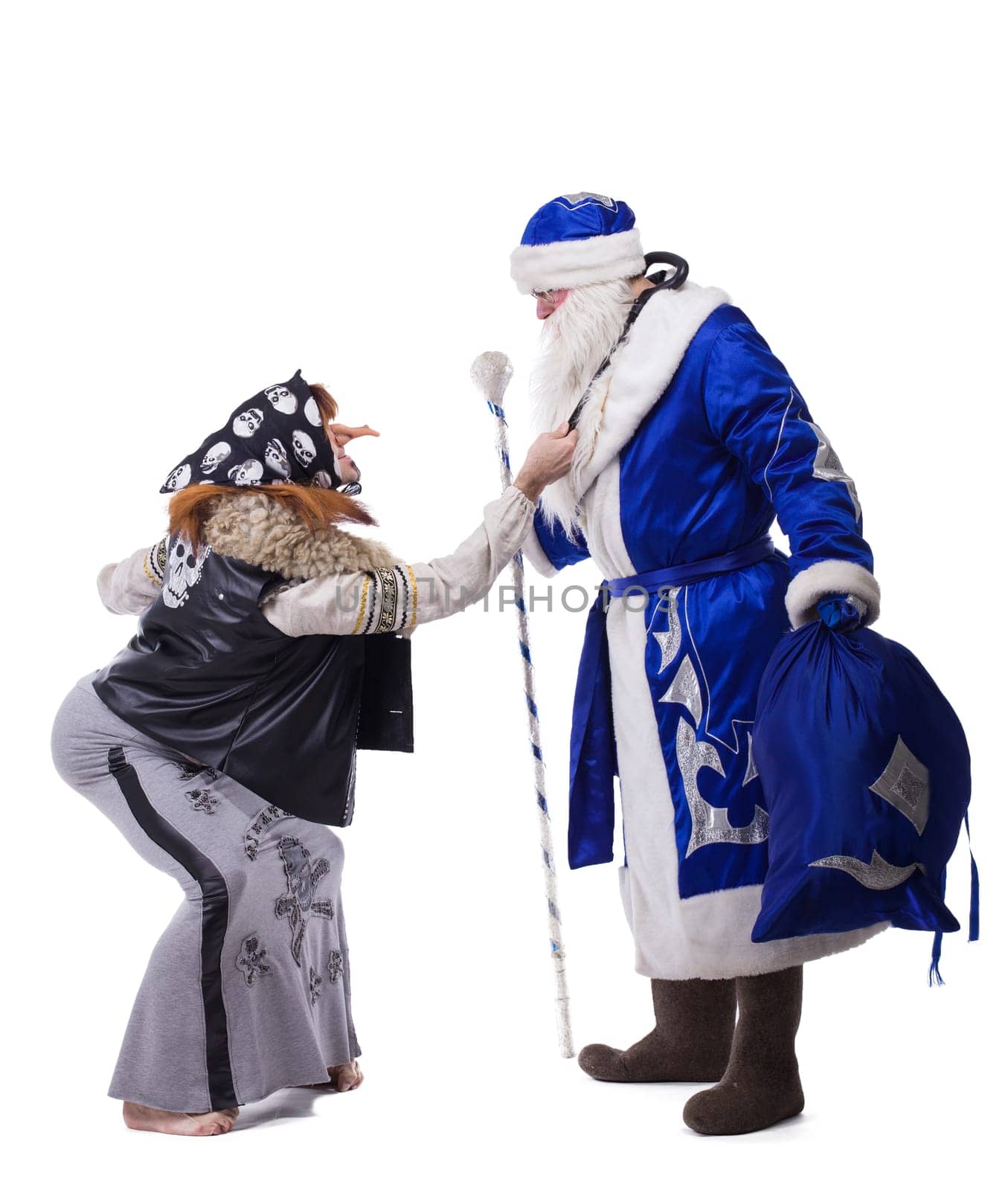 Baba Yaga and Father Christmas. Isolated on white