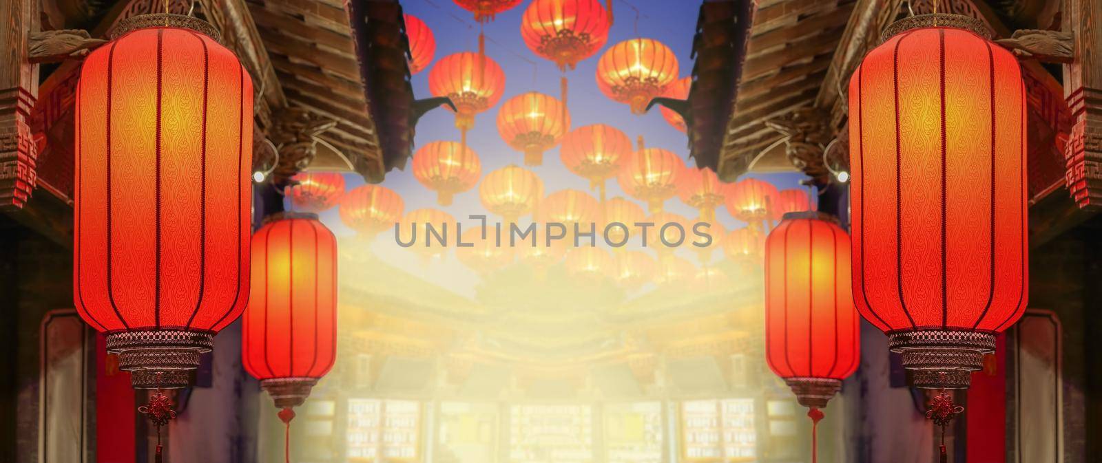 Chinese new year lanterns in old town area , China. by toa55