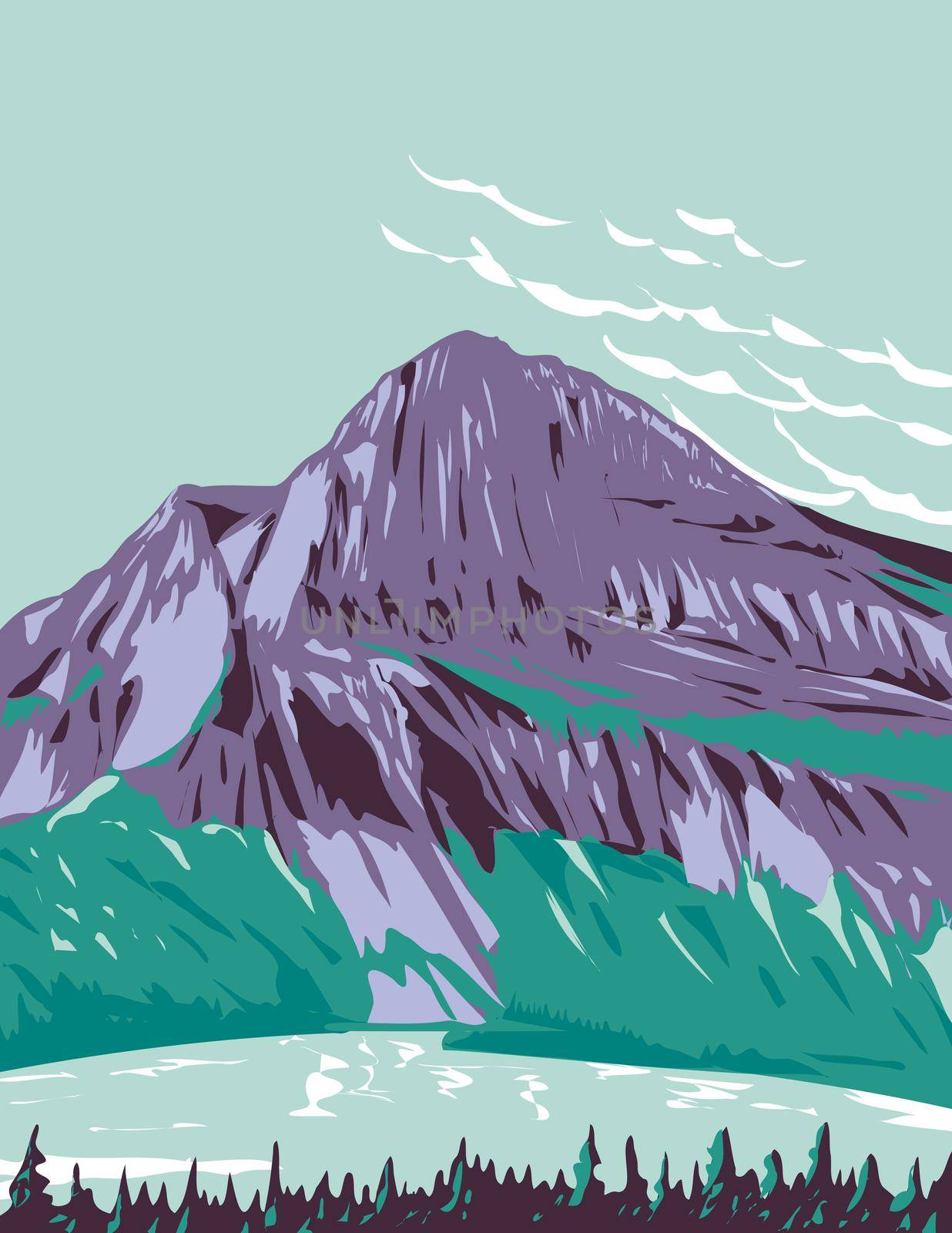 Hidden Lake with Bearhat Mountain in Background Located in Glacier National Park Montana USA WPA Poster Art by patrimonio