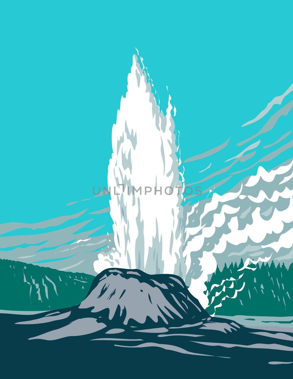 Castle Geyser a Cone Geyser Located in the Upper Geyser Basin in Yellowstone National Park Teton County Wyoming USA WPA Poster Art by patrimonio