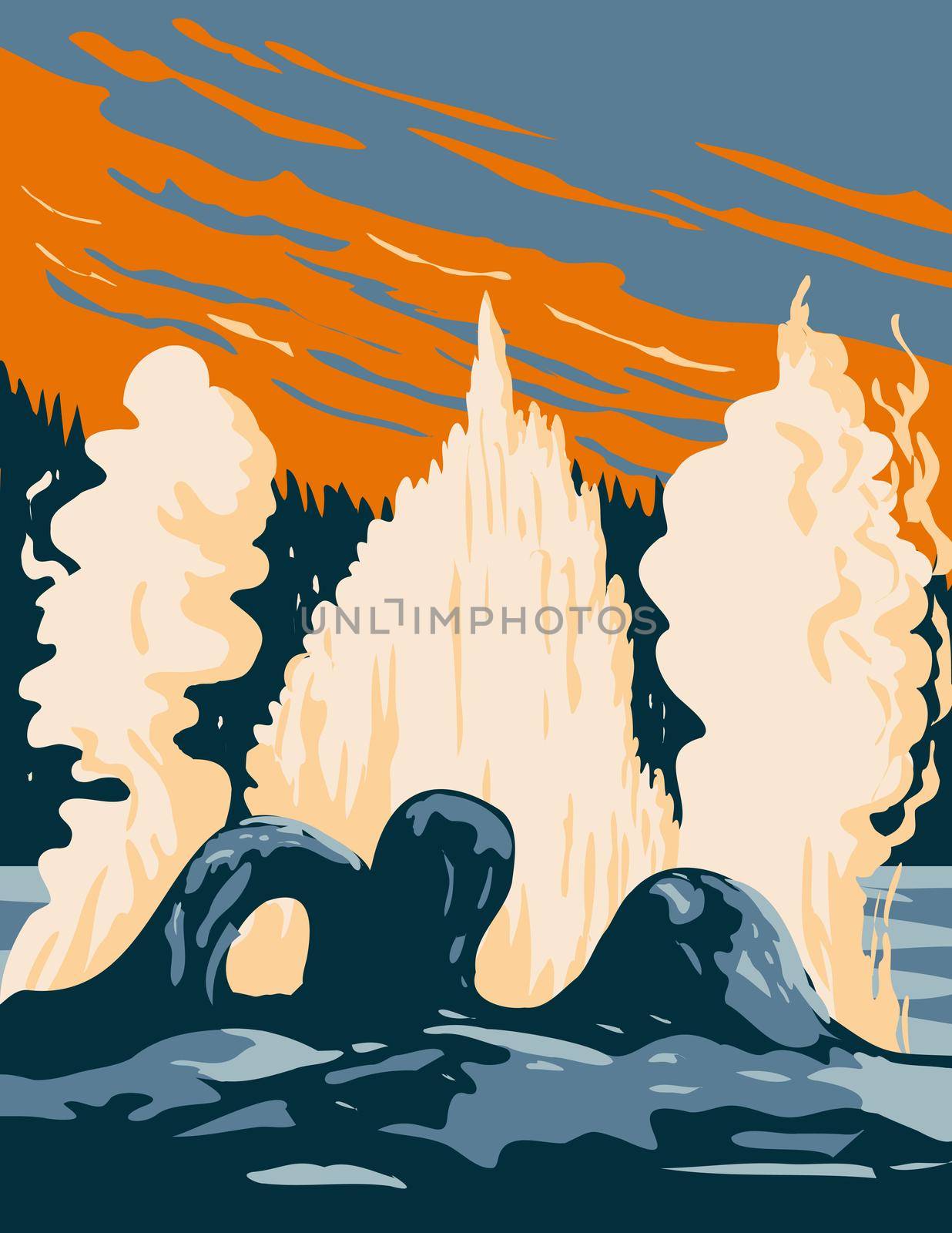 Grotto Geyser a Fountain Type Geyser Located in the Upper Geyser Basin in Yellowstone National Park Teton County Wyoming USA WPA Poster Art by patrimonio