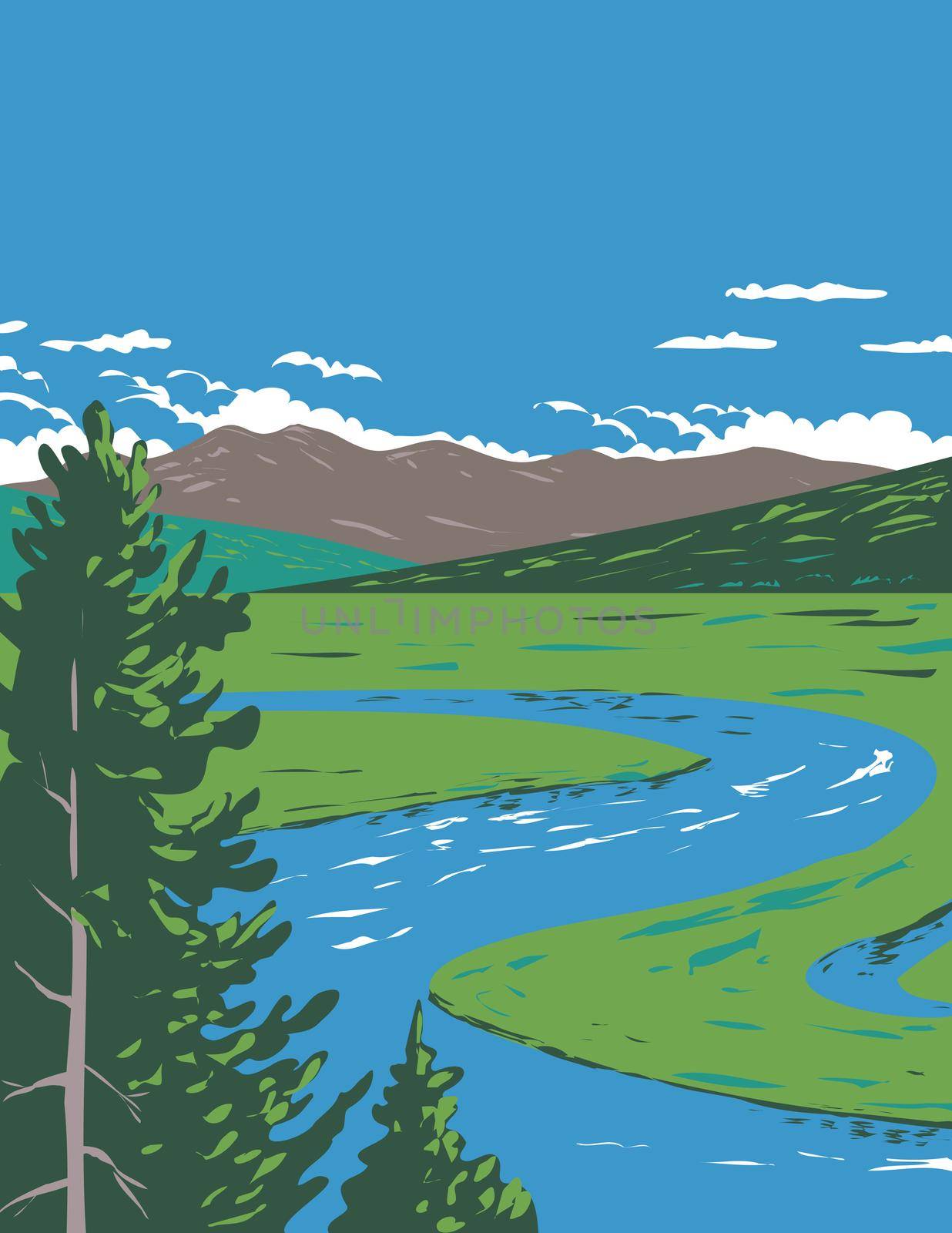 Hayden Valley a Sub-Alpine Valley Straddling the Yellowstone River in Yellowstone National Park Teton County Wyoming USA WPA Poster Art by patrimonio