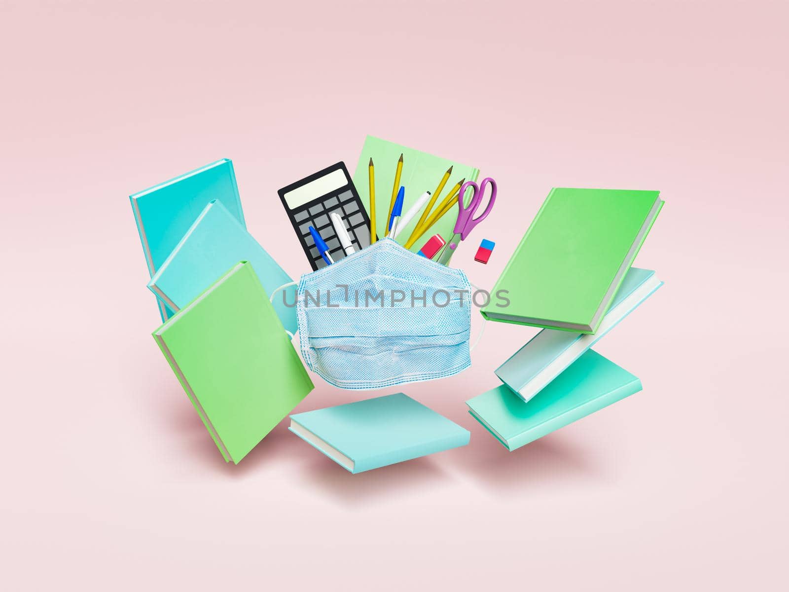 protective mask with school supplies by asolano