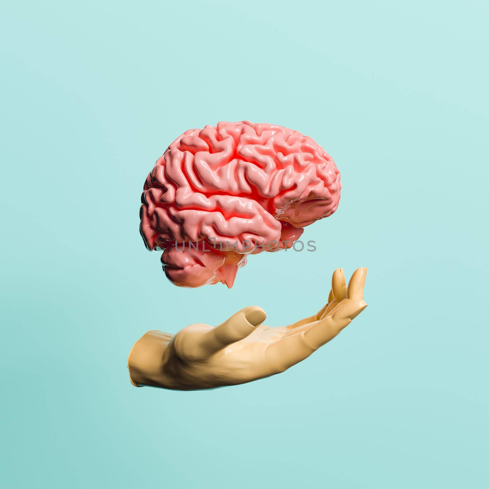 hand with a brain floating by asolano