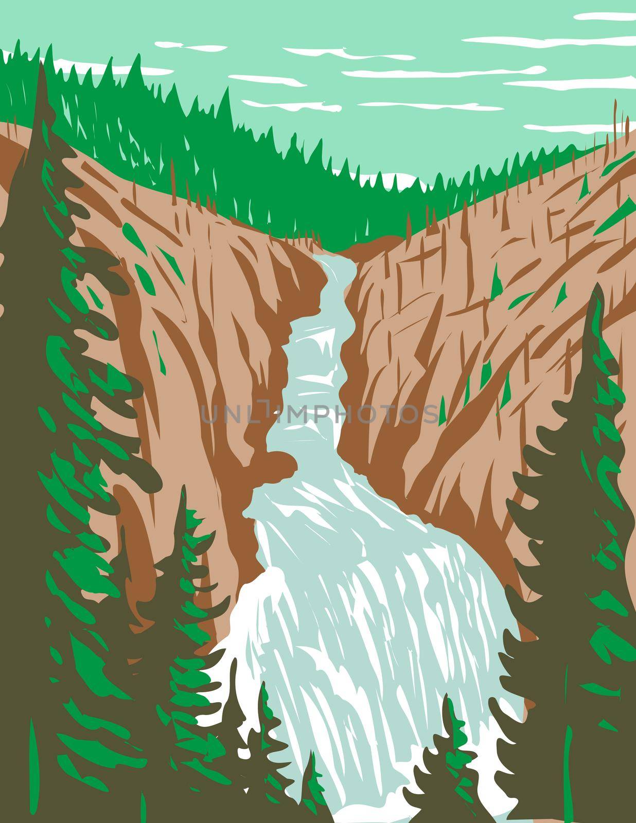 Kepler Cascades a Waterfall on the Firehole River in southwestern Yellowstone National Park Wyoming USA WPA Poster Art by patrimonio