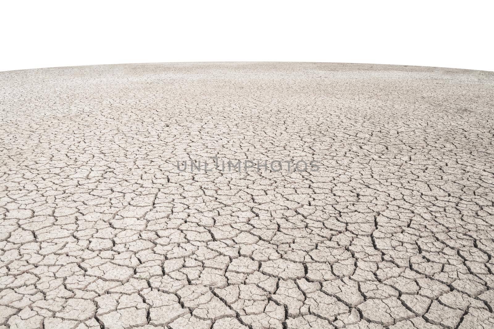 Soil drought cracks texture white background for design.