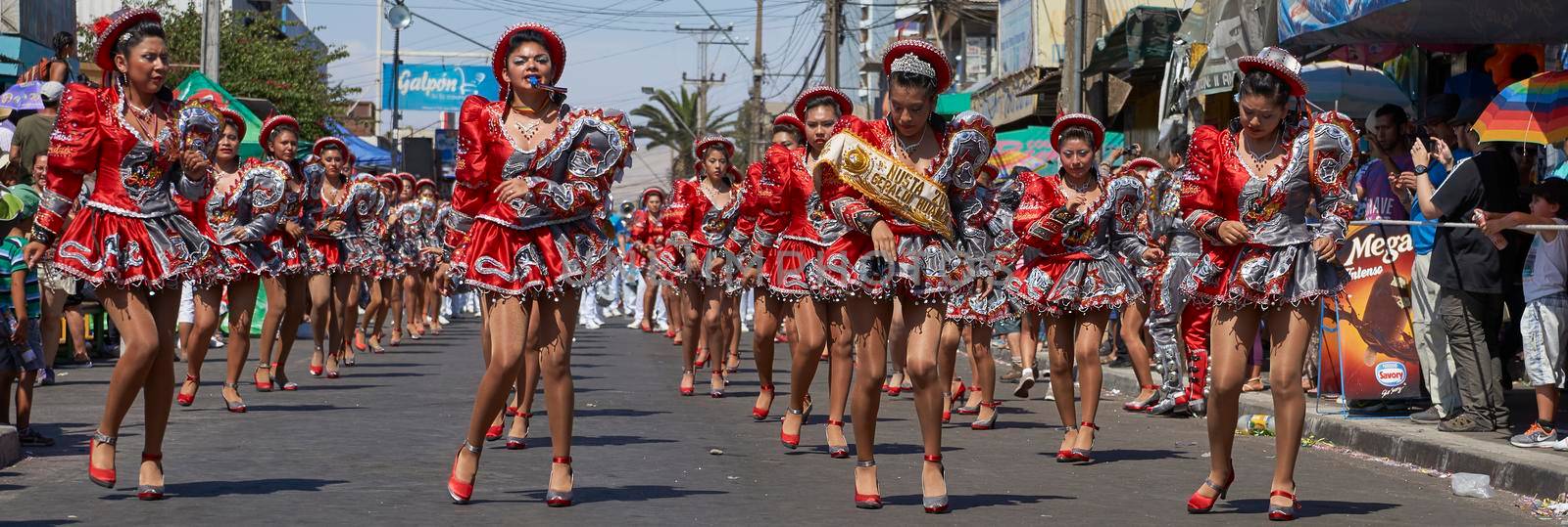 ARICA, CHILE - JANUARY 22, 2016: Caporales dance group performing at the annual Carnaval Andino con la Fuerza del Sol in Arica, Chile.