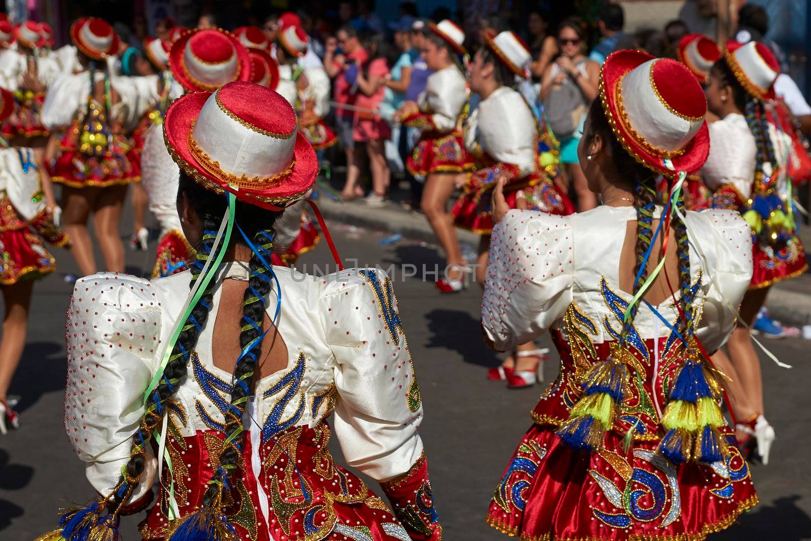 ARICA, CHILE - JANUARY 22, 2016: Caporales dance group performing at the annual Carnaval Andino con la Fuerza del Sol in Arica, Chile.