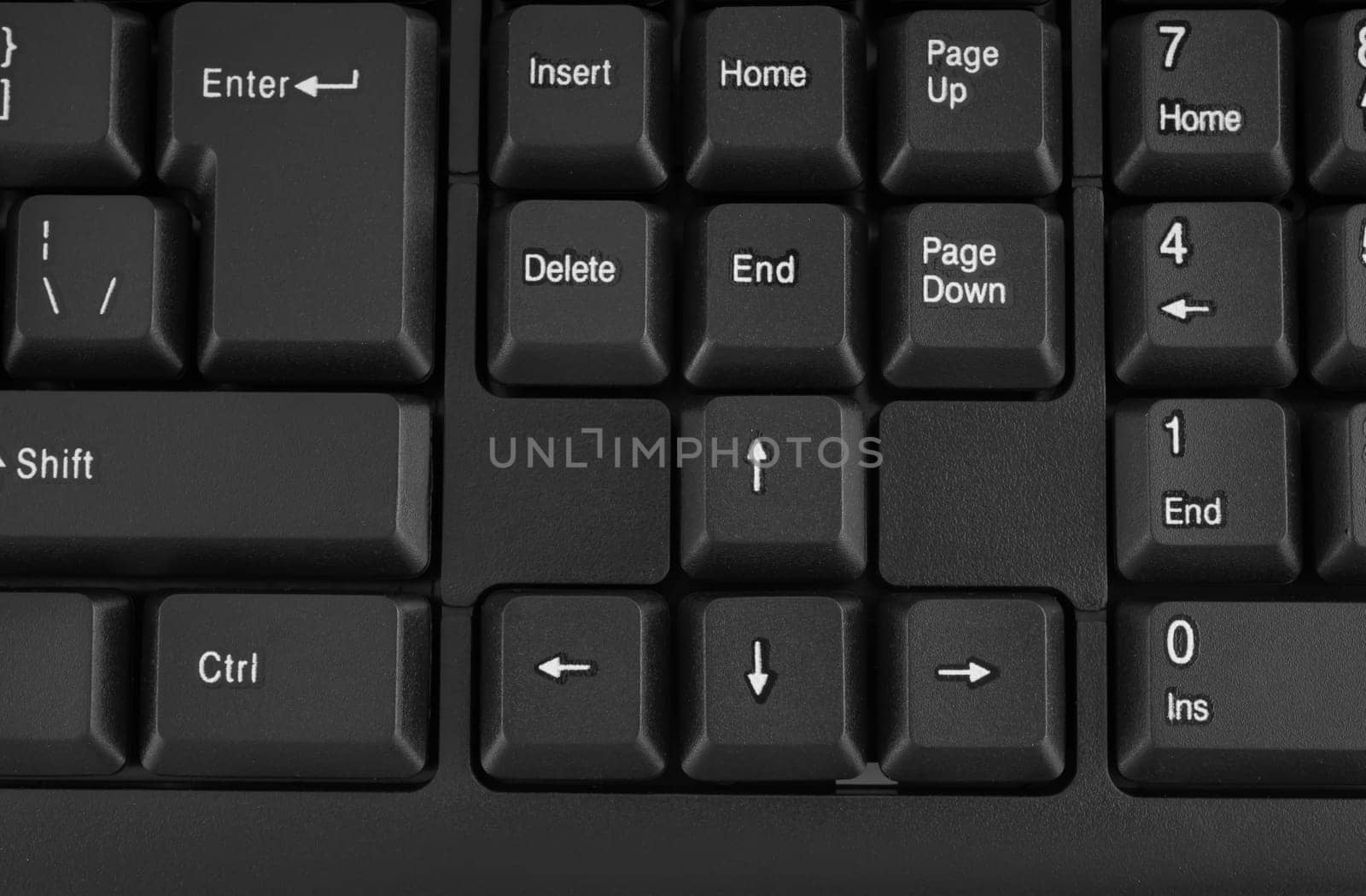 Part of a computer keyboard, black, close-up