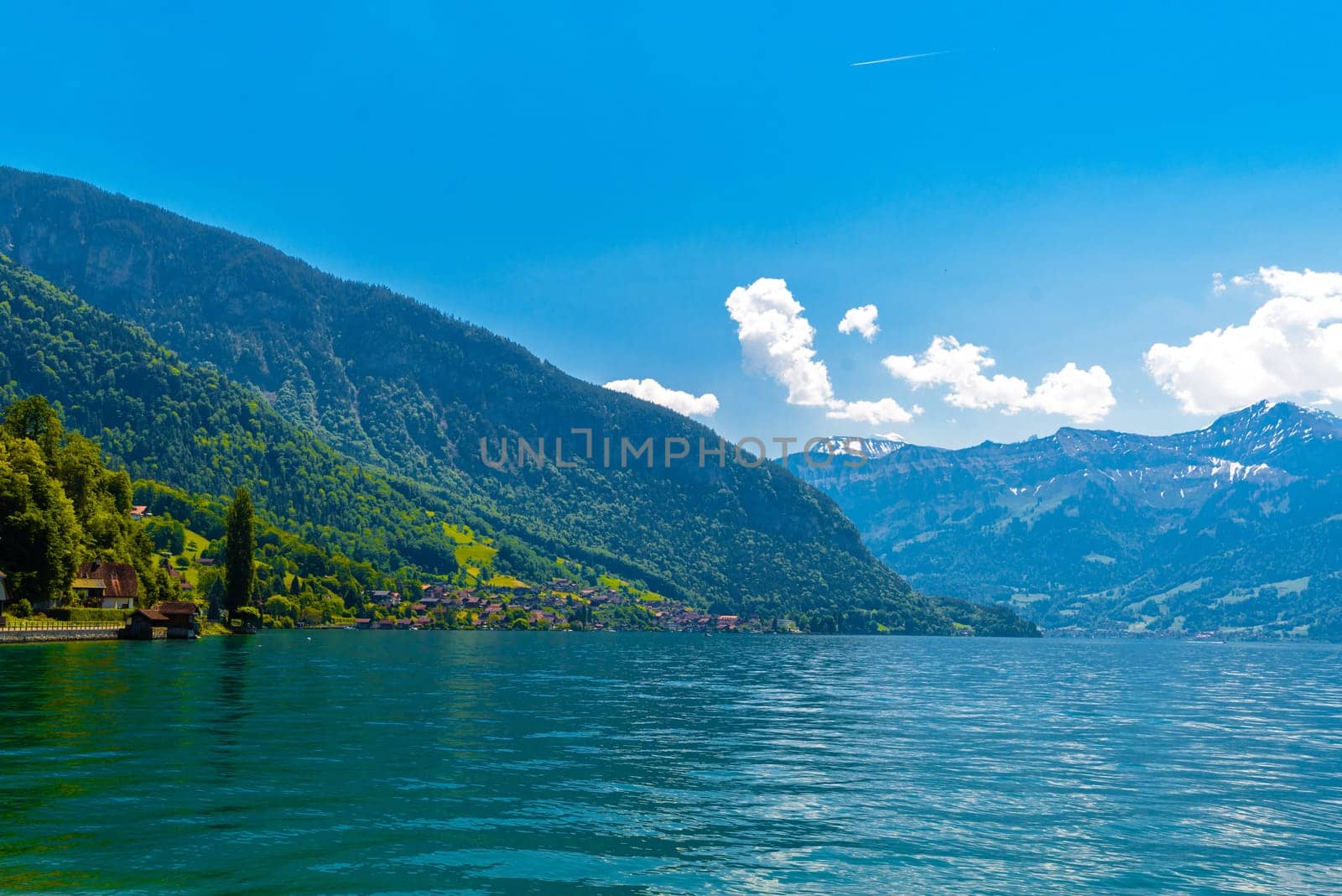 Lake Thun and mountains, Thunersee Bern Switzerland.