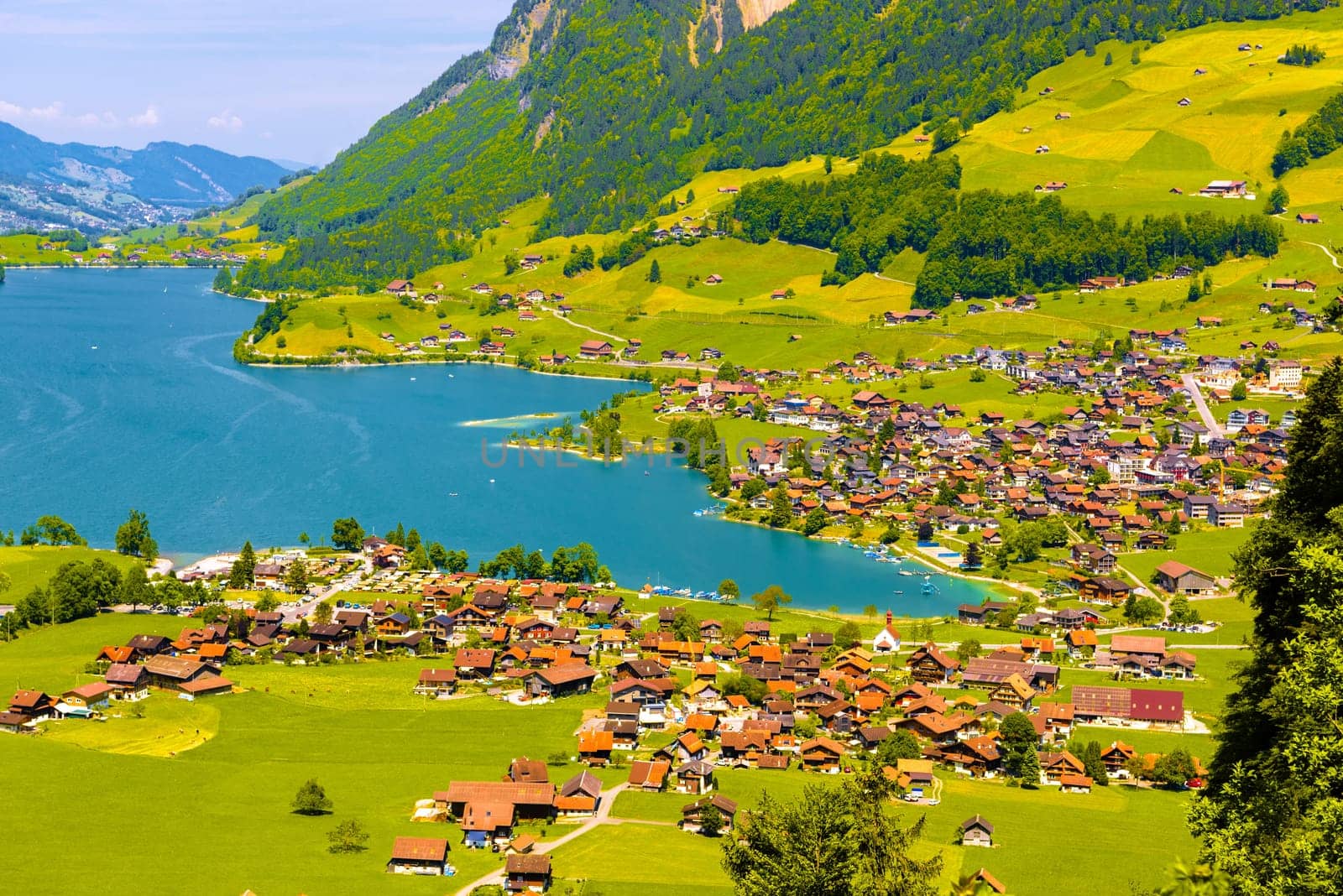 Village near Lake Lungern, Lungerersee, Obwalden Switzerland.