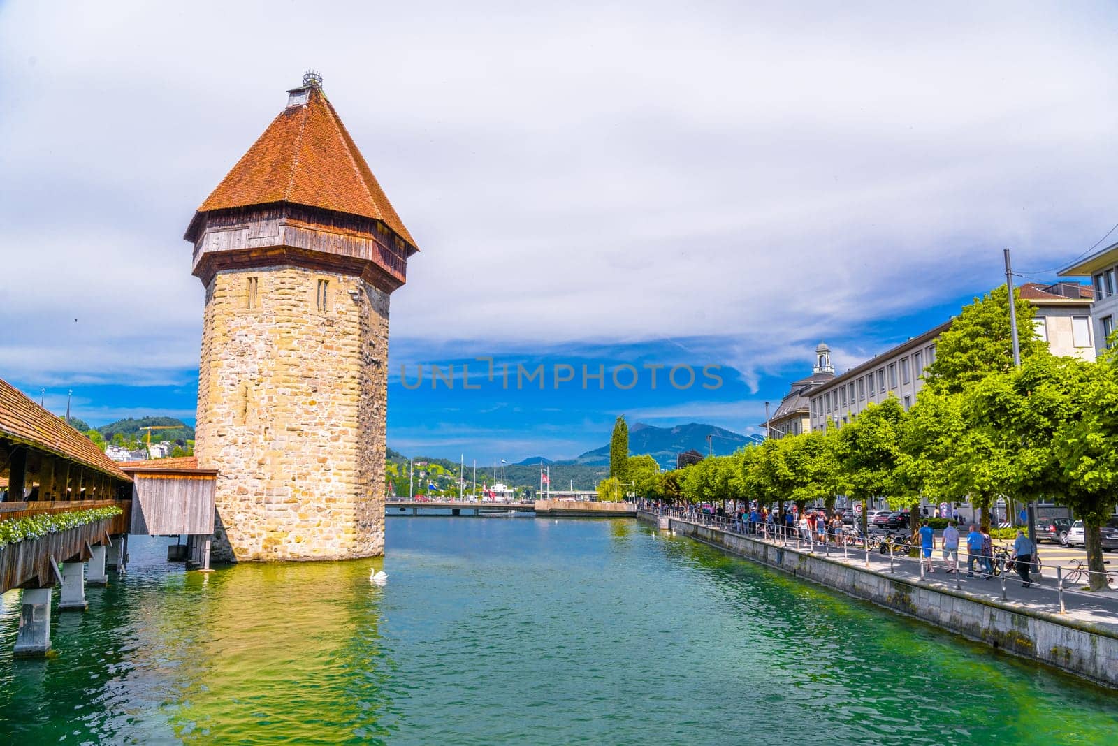 Chapel bridge in the center of Lucerne, Luzern, Switzerland.