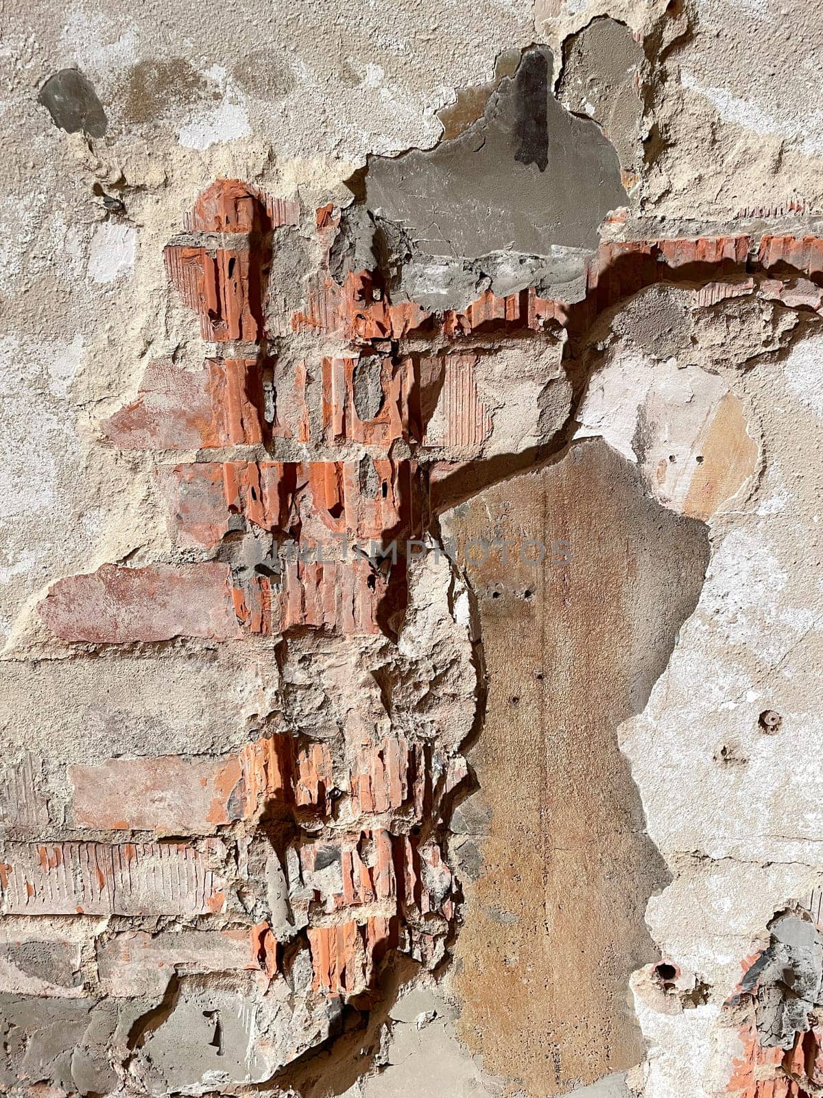 ruined brick wall with crumbled stones abandoned building texture background by KaterinaDalemans