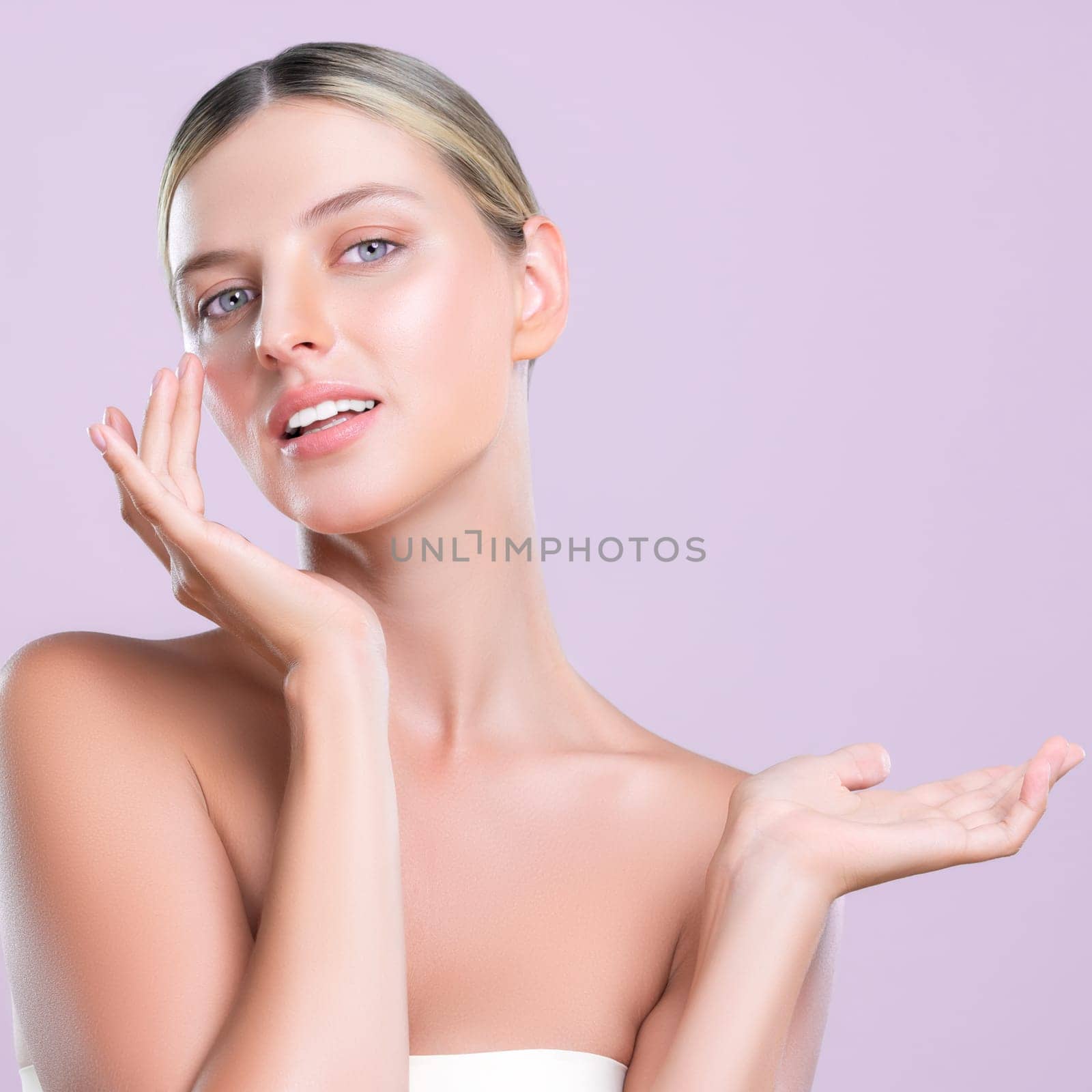 Alluring beautiful woman with perfect smooth and clean skin portrait. by biancoblue