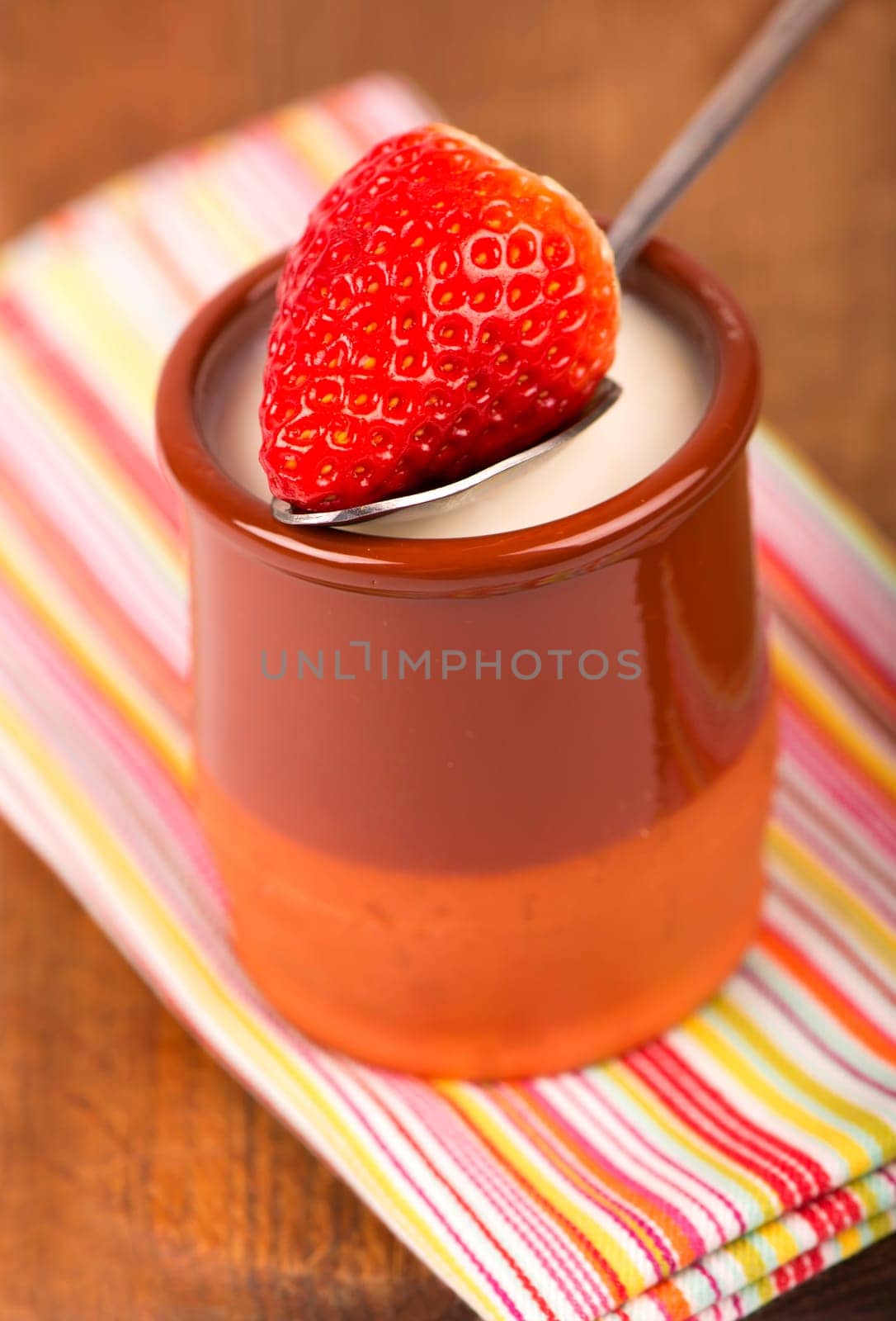 Yogurt with strawberry in glass, Filtered image