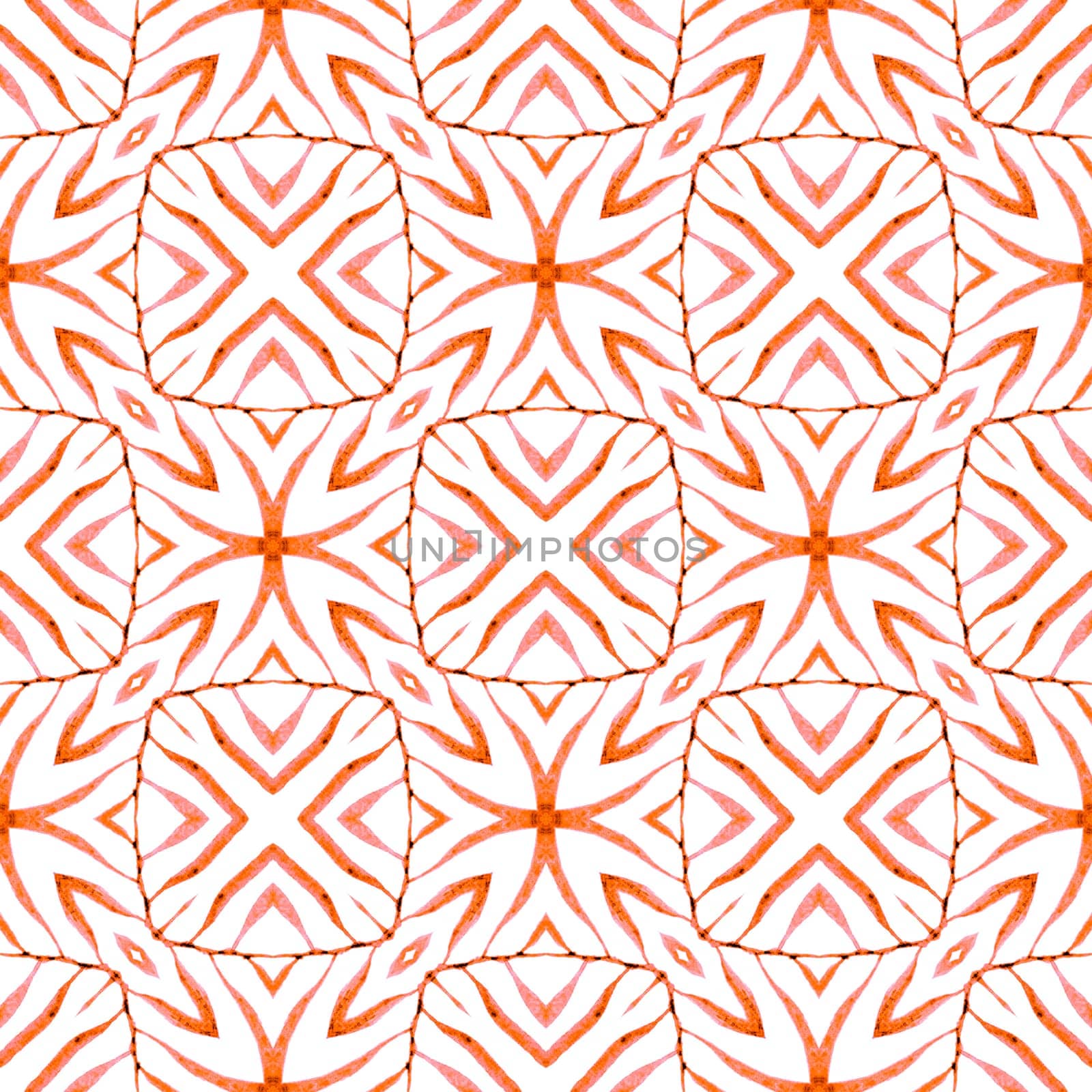 Hand painted tiled watercolor border. Orange lively boho chic summer design. Textile ready fair print, swimwear fabric, wallpaper, wrapping. Tiled watercolor background.