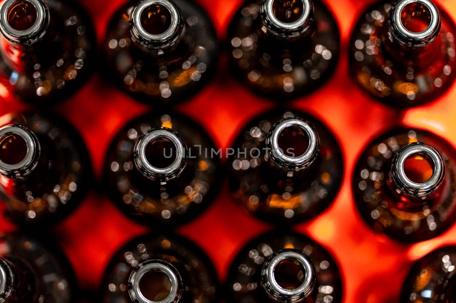 empty glass beer bottles in brewery. High quality photo