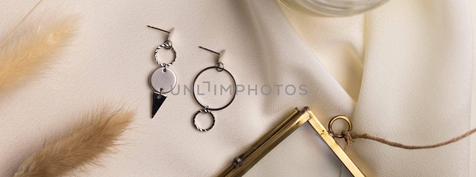 Elegant jewelry set of silver earrings with gem. Jewelry set minimalist style. Handmade bijouterie