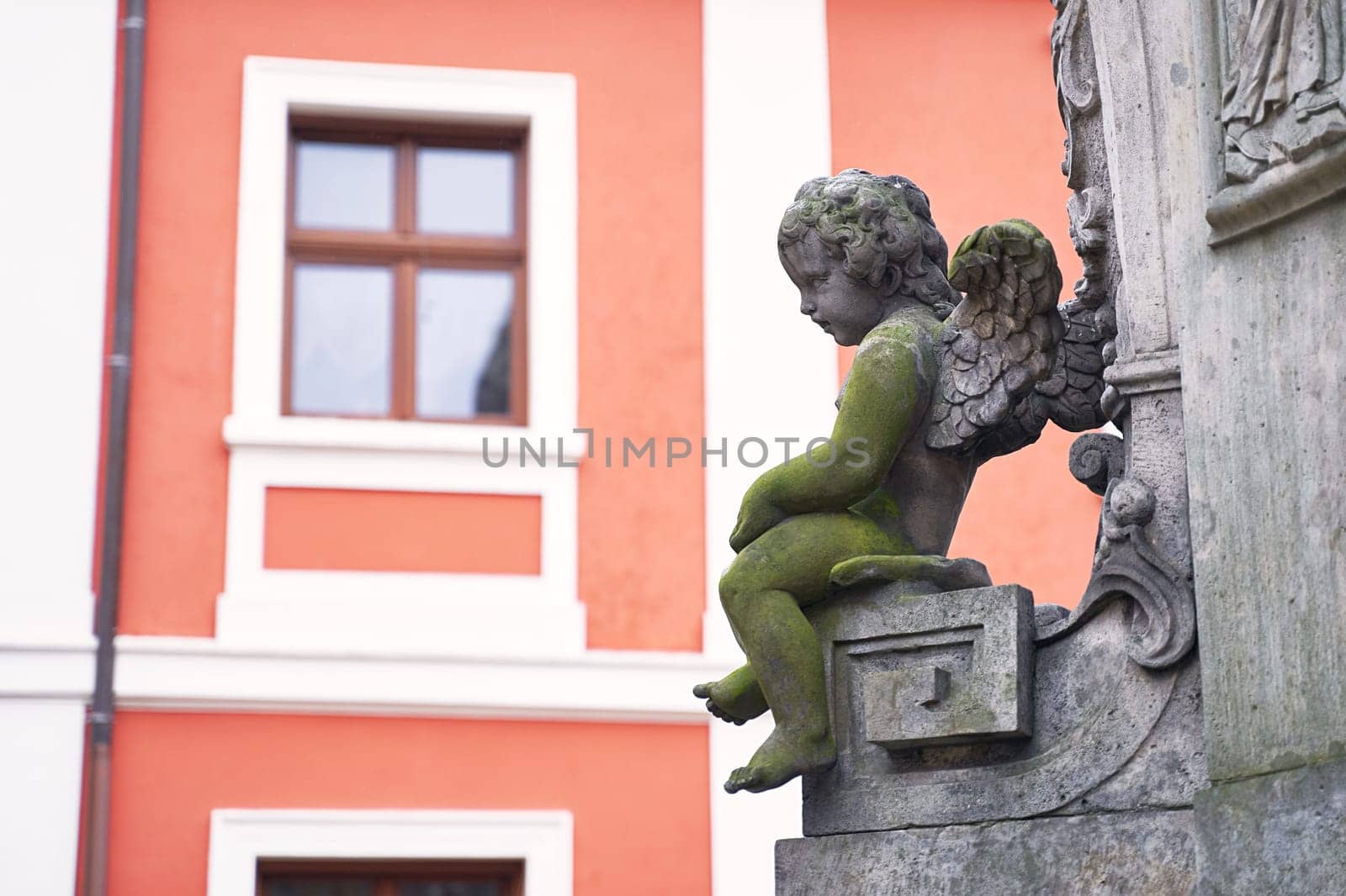 Angel scupture, an old architecture detail in Wroclaw, Poland