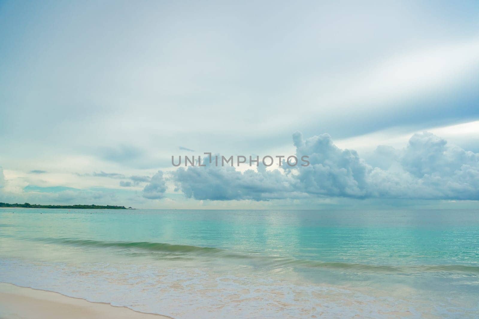 Sea shore on the Caribbean beach in the Area Hoteleria in Cancun Quintana Roo Mexico.