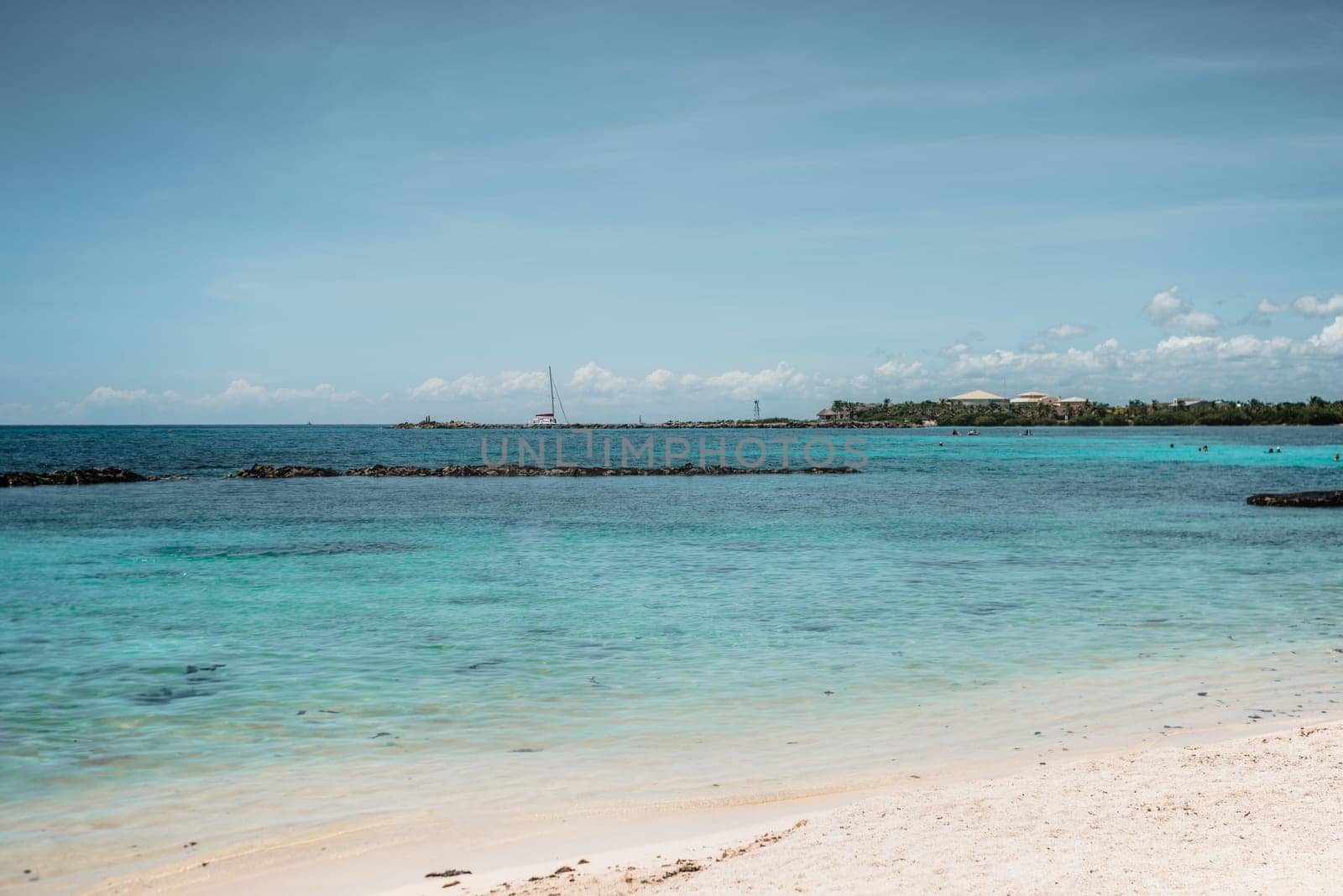 Sea shore on the Caribbean beach in the Area Hoteleria in Cancun Quintana Roo Mexico.