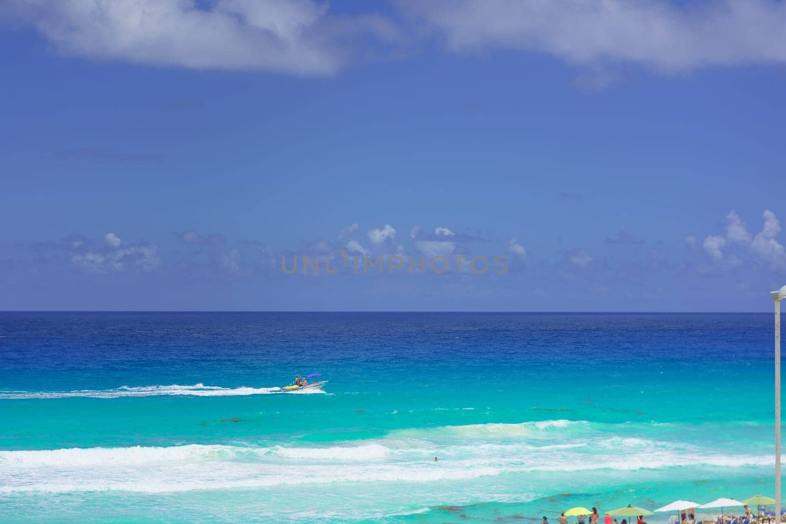 Sea shore on the Caribbean beach in the Area Hoteleria in Cancun Quintana Roo Mexico.