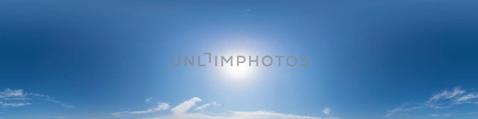 Blue summer sky panorama with light Cumulus clouds. Hdr seamless spherical 360 panorama. Sky dome or zenith for 3D visualization and sky replacement for aerial drone 360 panoramas. by panophotograph