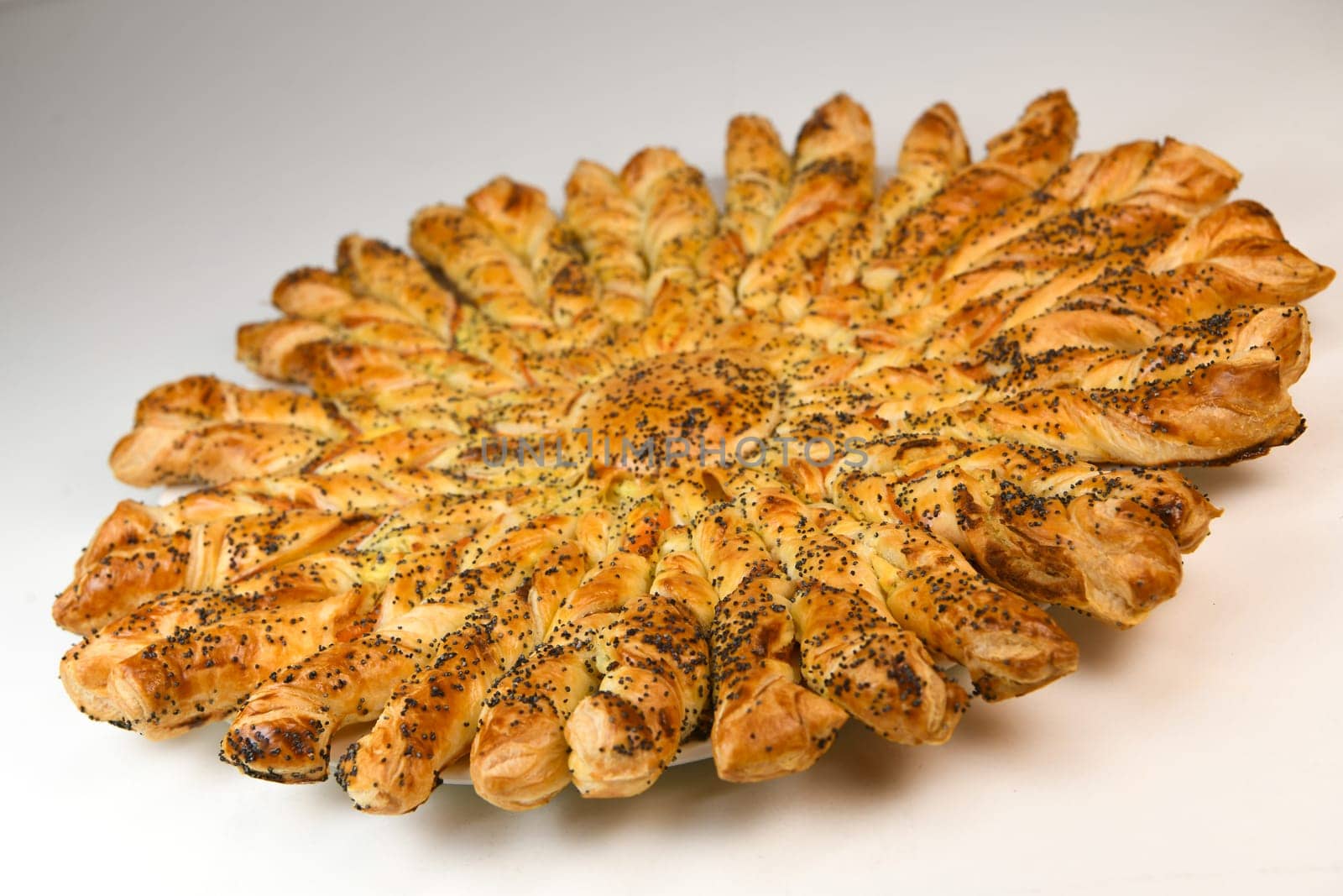 Sun recipe in puff pastry with smoked salmon and boursin cheese. High quality photo