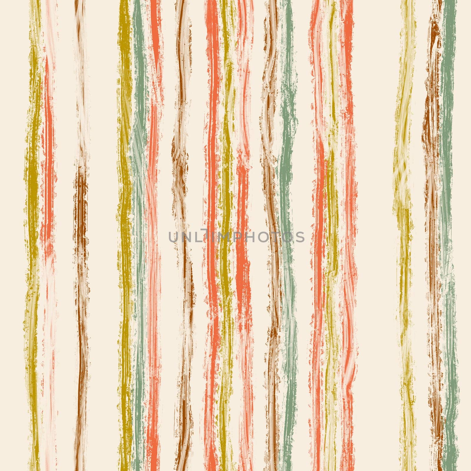 Hand drawn seamless pattern with vertical blurry stripes in yellow orange green color on beige background. Abstract geomentric mid century modern style, irregular liquid lines, minimalist design for wallpaper textile