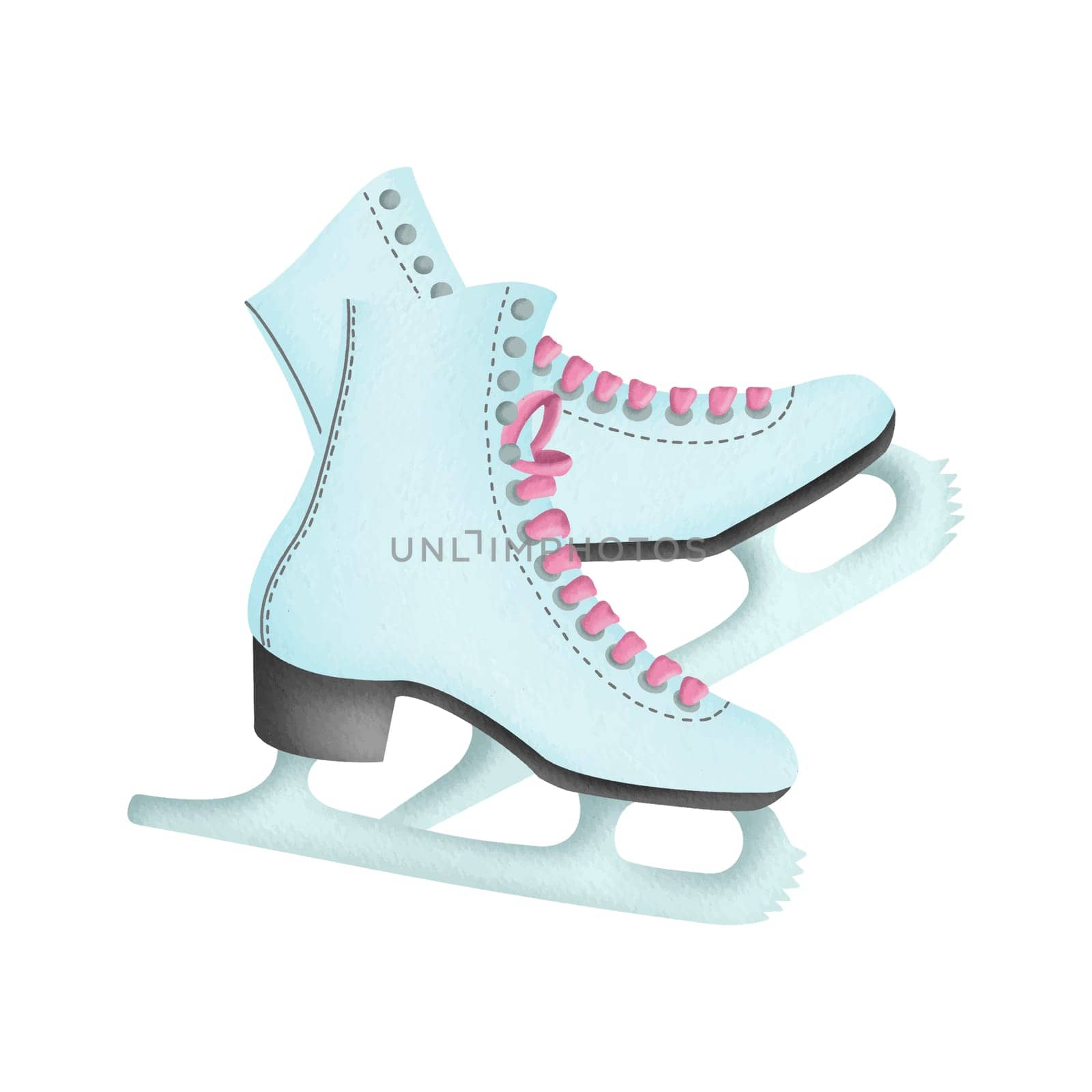 Blue Pink Ice Skates Winter Christmas Holiday essentials illustration. New Year Holiday Clipart for celebration design, planner sticker, pattern, background, invitations, greeting cards, sublimation.