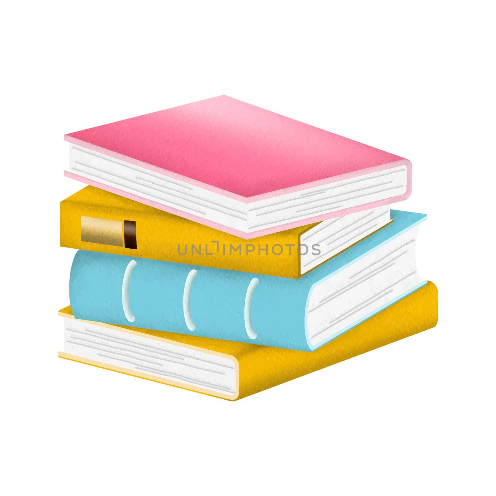 Bookworm Stack of Books with pink blue gold covers illustration isolated clipart  by Skyecreativestudio
