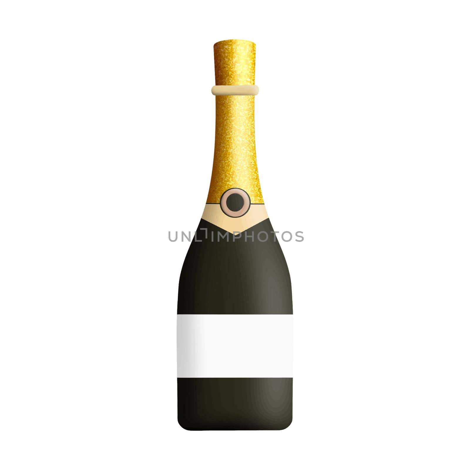 Champagne Bottle with Blank Label Party illustration isolated Clipart . Bottle of a champagne alcohol drink hand drawn illustration design for planner sticker, pattern, background, invitations, greeting cards, sublimation.