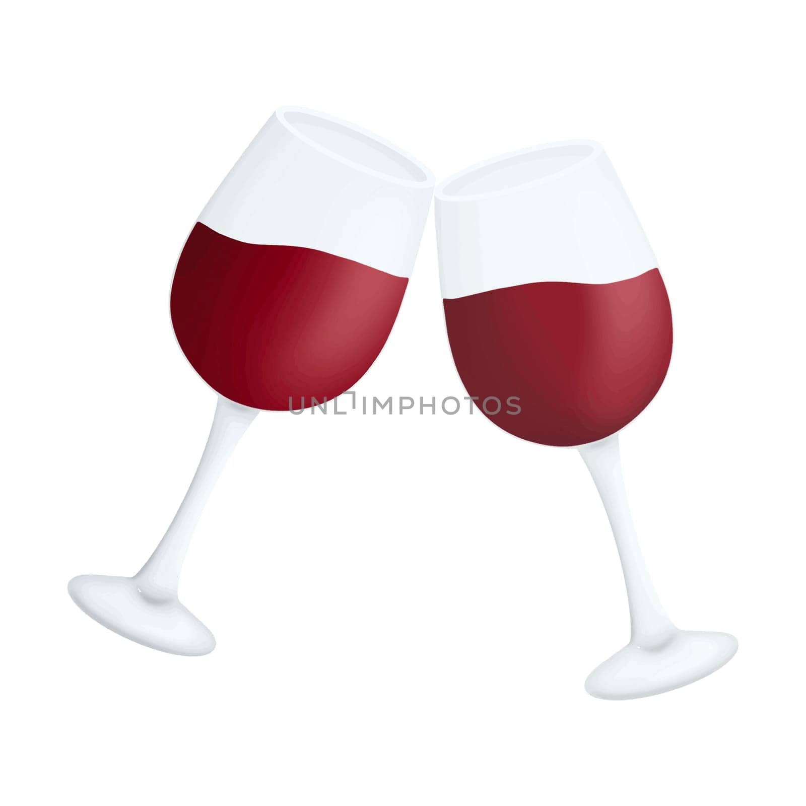 Two glasses red wine toasting party illustration isolated clipart. Party Clipart for celebration design, planner sticker, pattern, background, invitations, greeting cards, sublimation.