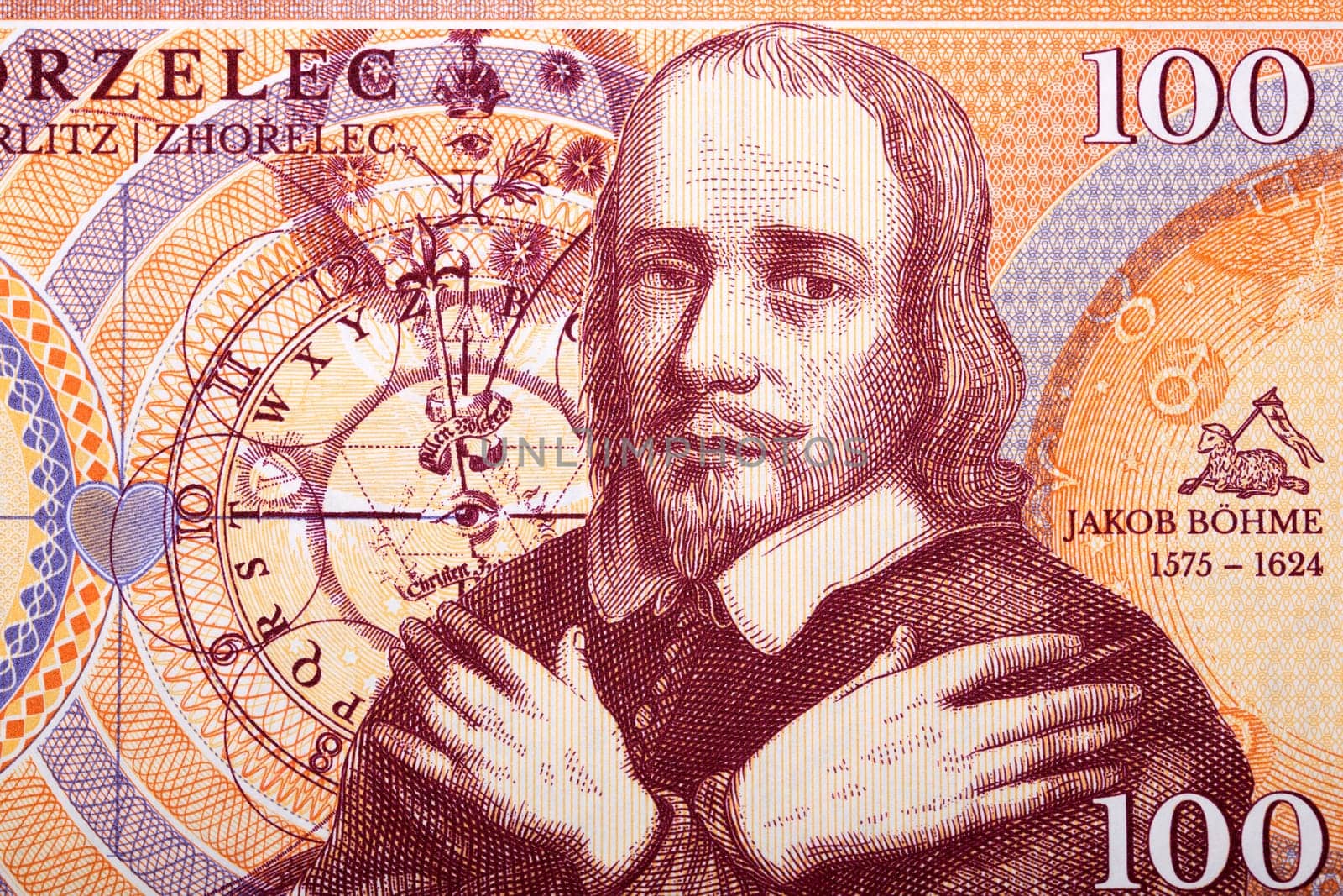 Jacob Boehme a closeup portrait from money