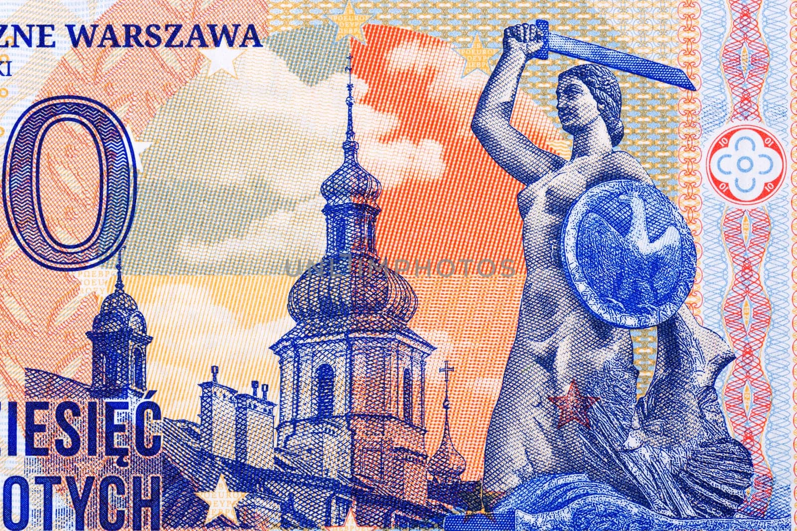 Mermaid Monument in Warsaw from money - zloty