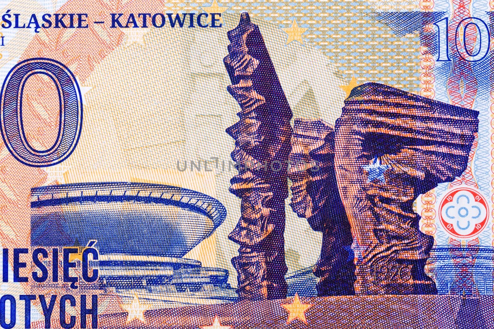 Monument to Silesian insurgents and Saucer in Katowice from money - Polish zloty