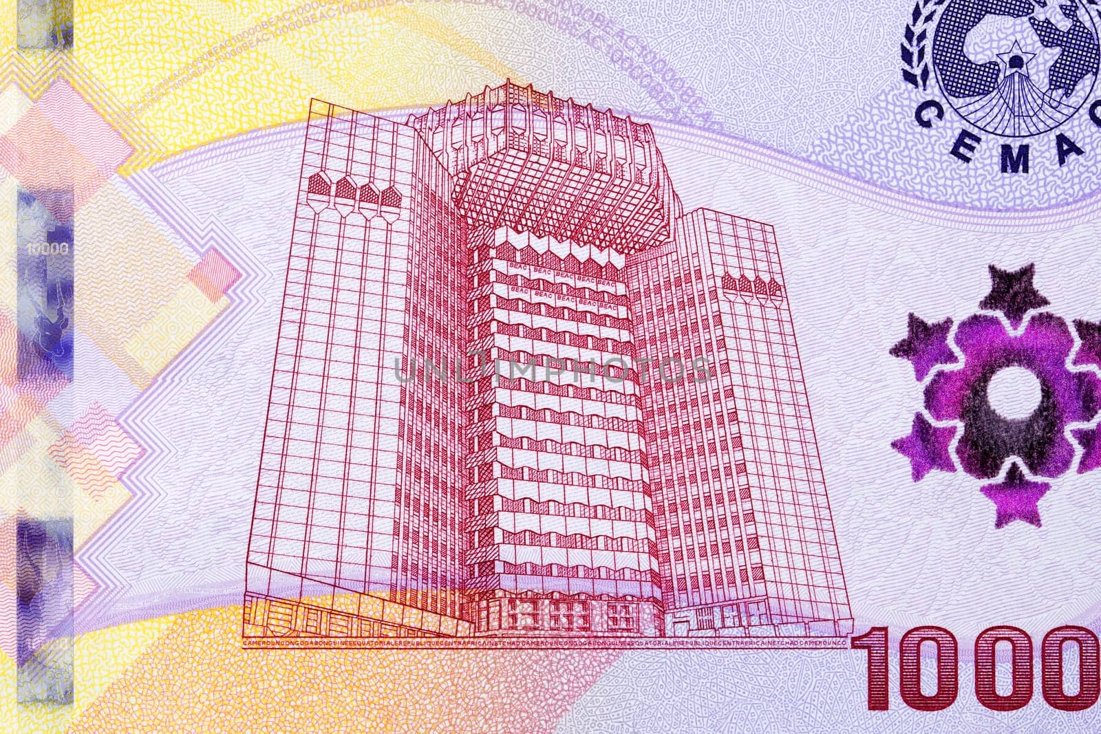 Tall building from Central African States money - 10000 Francs