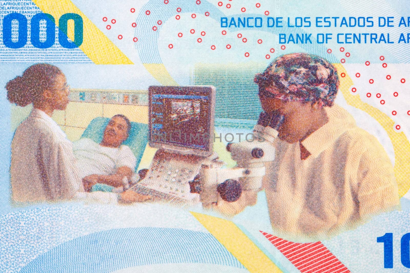 Medical scene from Central African States money - 1000 Francs