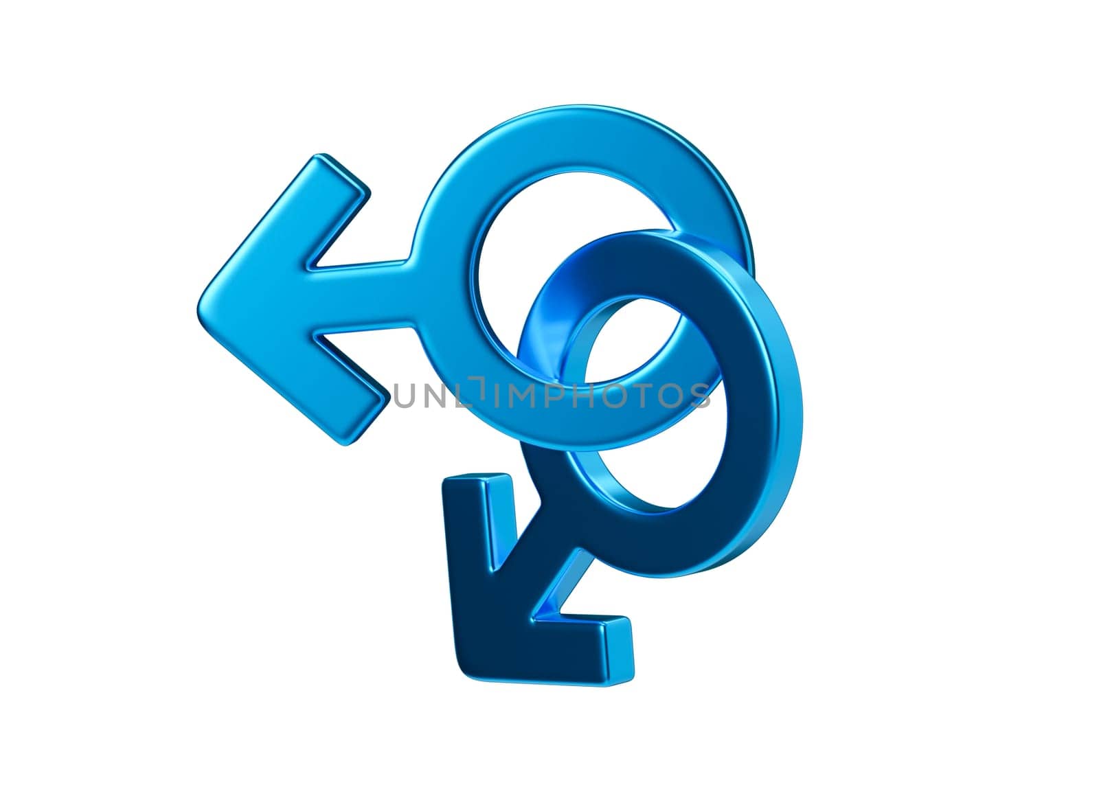 Two male sex symbols isolated on white background. Mars symbol for men. Gender sign. Alternative love, LGBT community. Gay couple, relationship. Diversity, homosexuality, equal marriage. 3D rendering