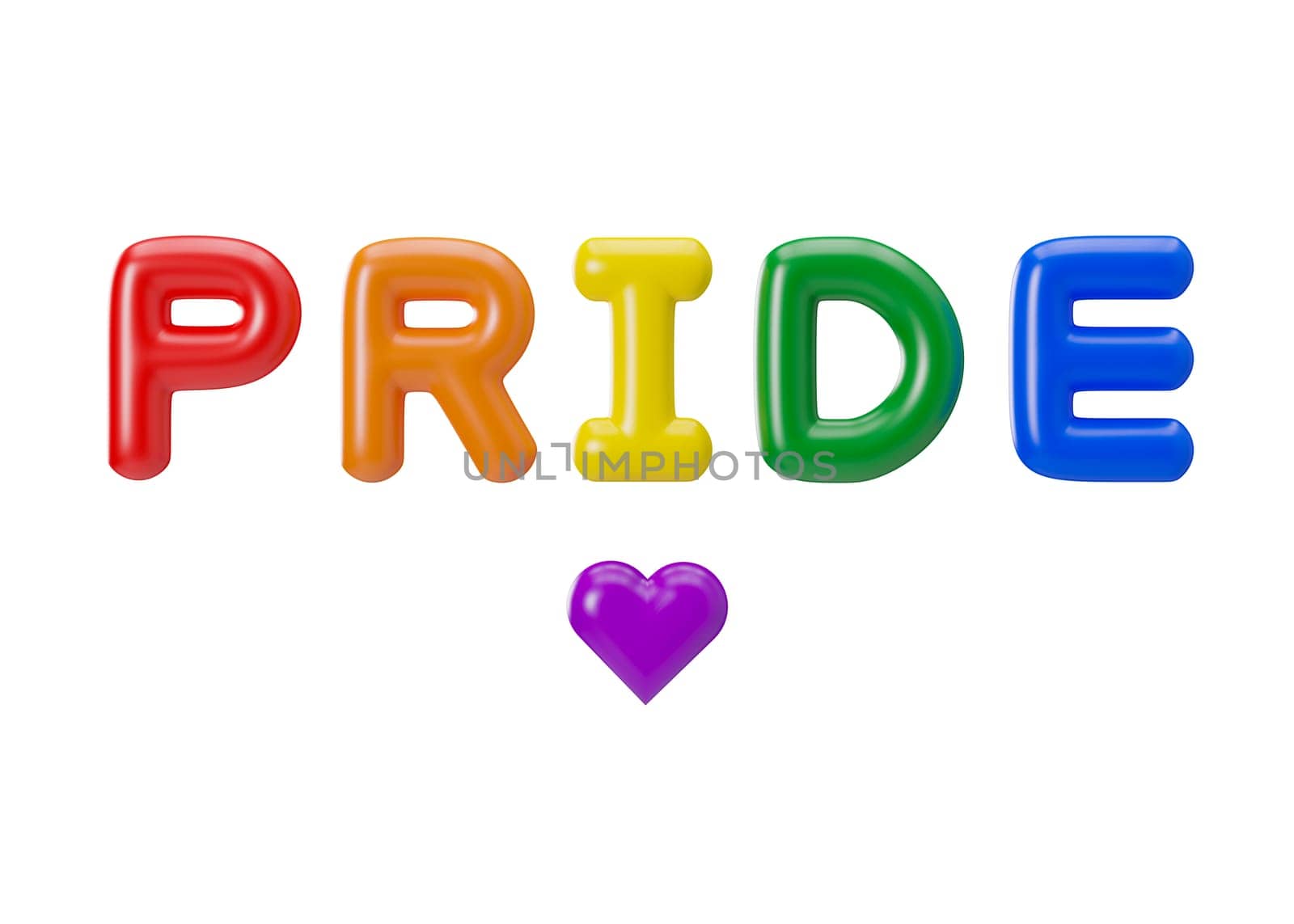 Rainbow PRIDE letters isolated on white background. LGBT community, include lesbians, gays, bisexuals and transgender people. Alternative love. Diversity, homosexuality, equal marriage. 3D rendering